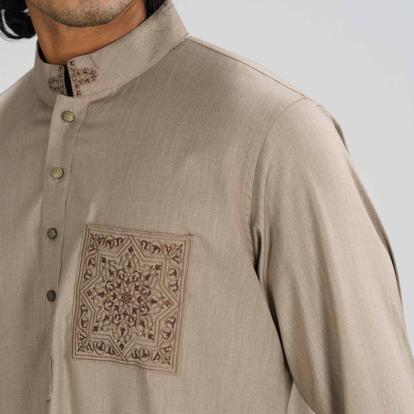 Men's Beige Brown Slim Fit Panjabi