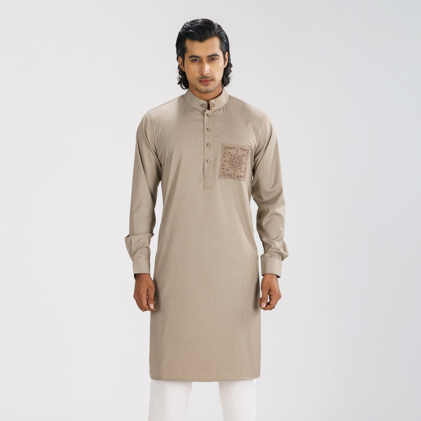 Men's Beige Brown Slim Fit Panjabi