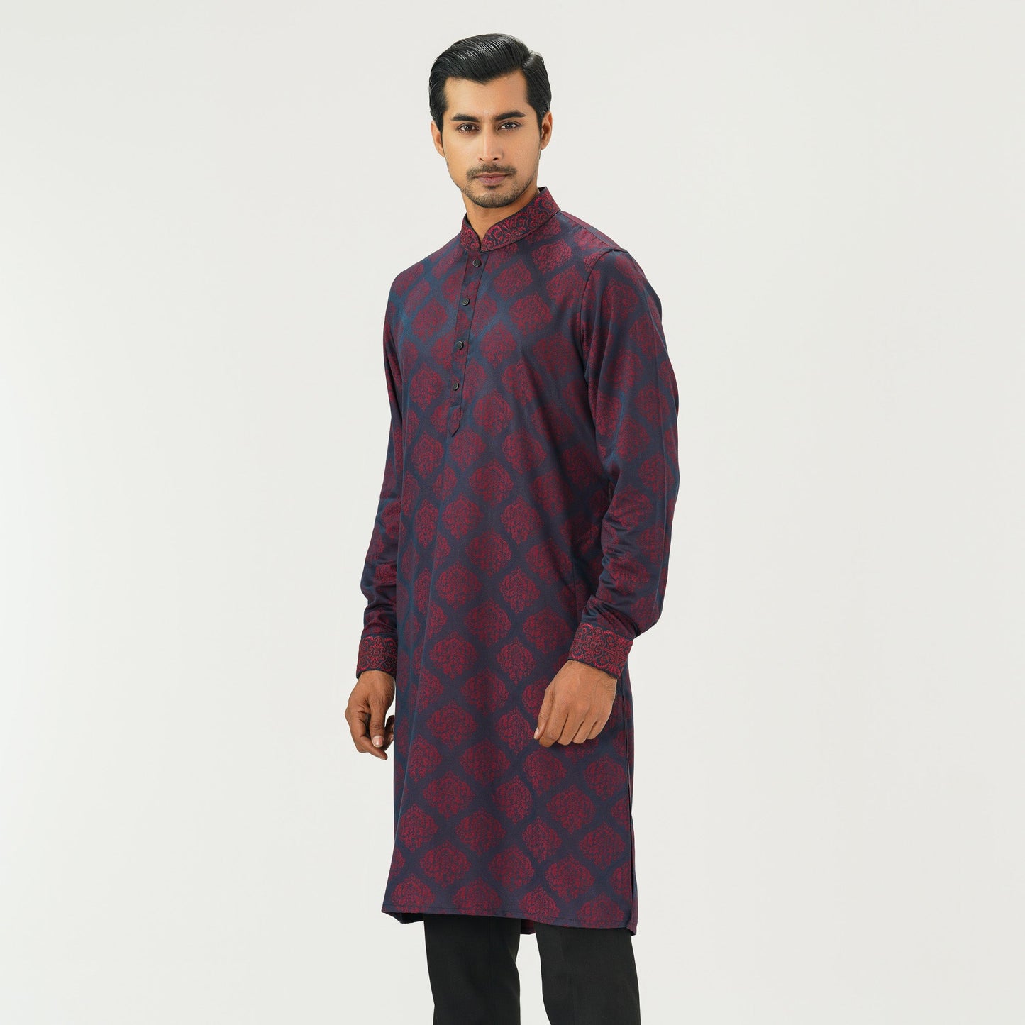Mens Maroon Jacquard Panjabi