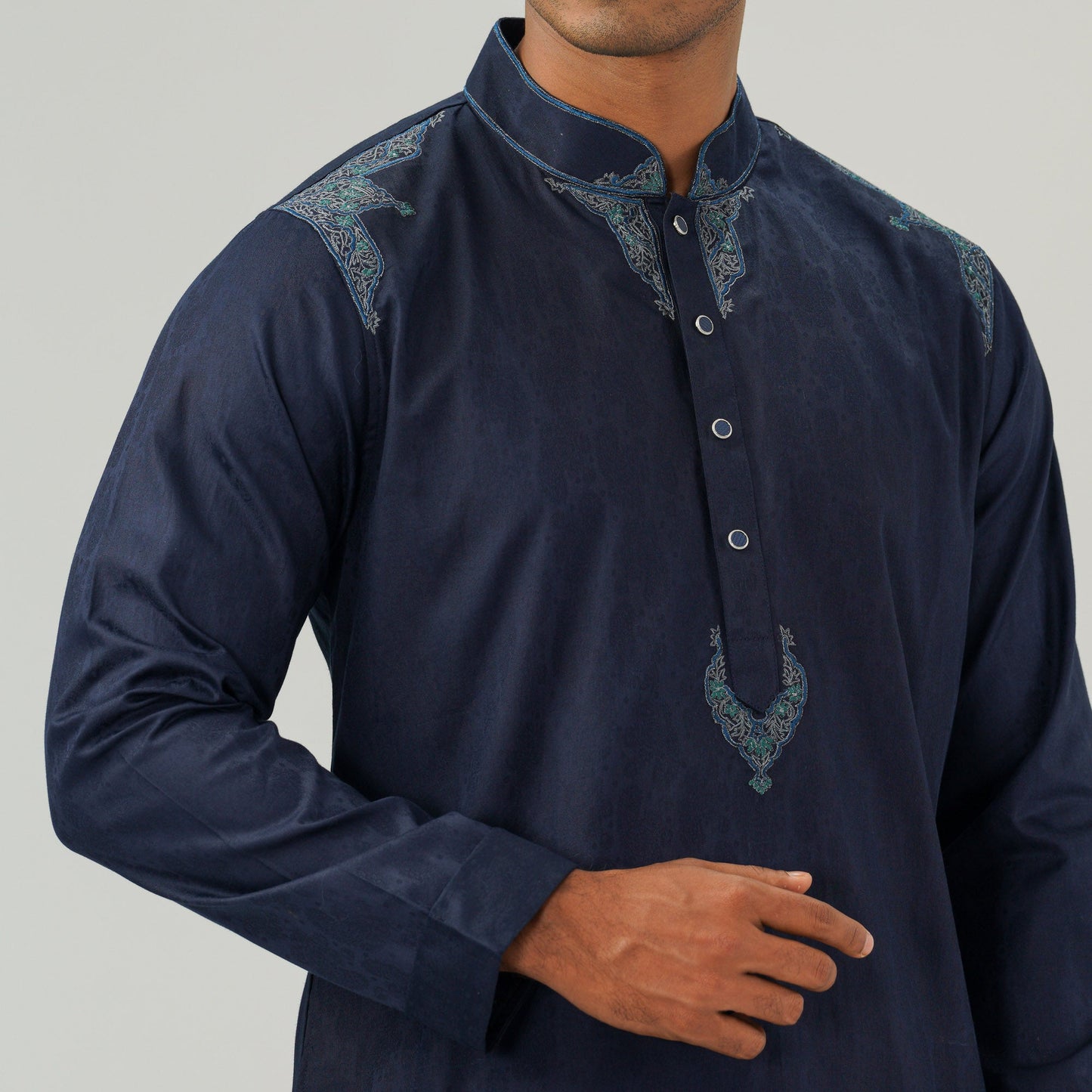 Mens Navy Jacquard Panjabi