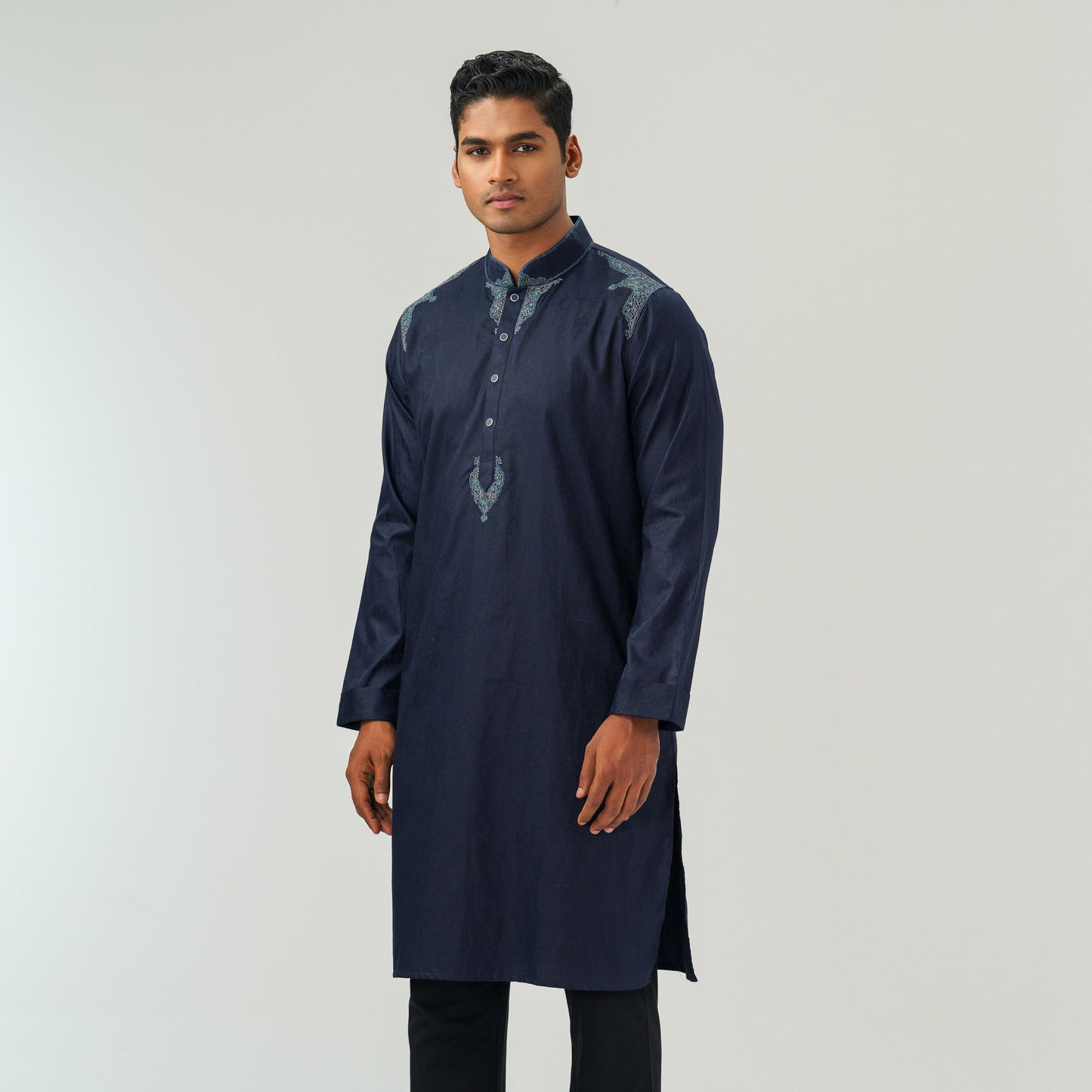 Mens Navy Jacquard Panjabi
