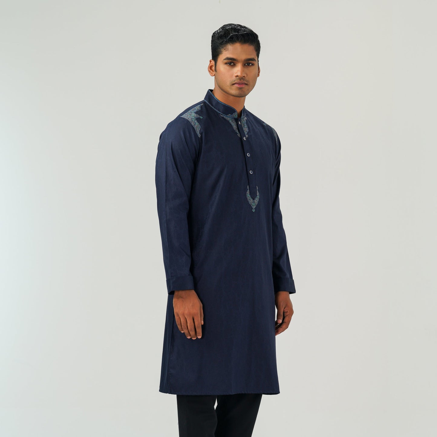 Mens Navy Jacquard Panjabi