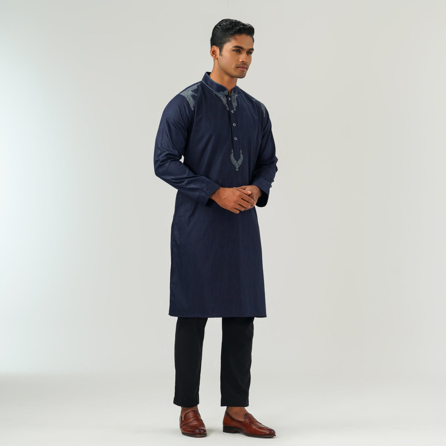 Mens Navy Jacquard Panjabi