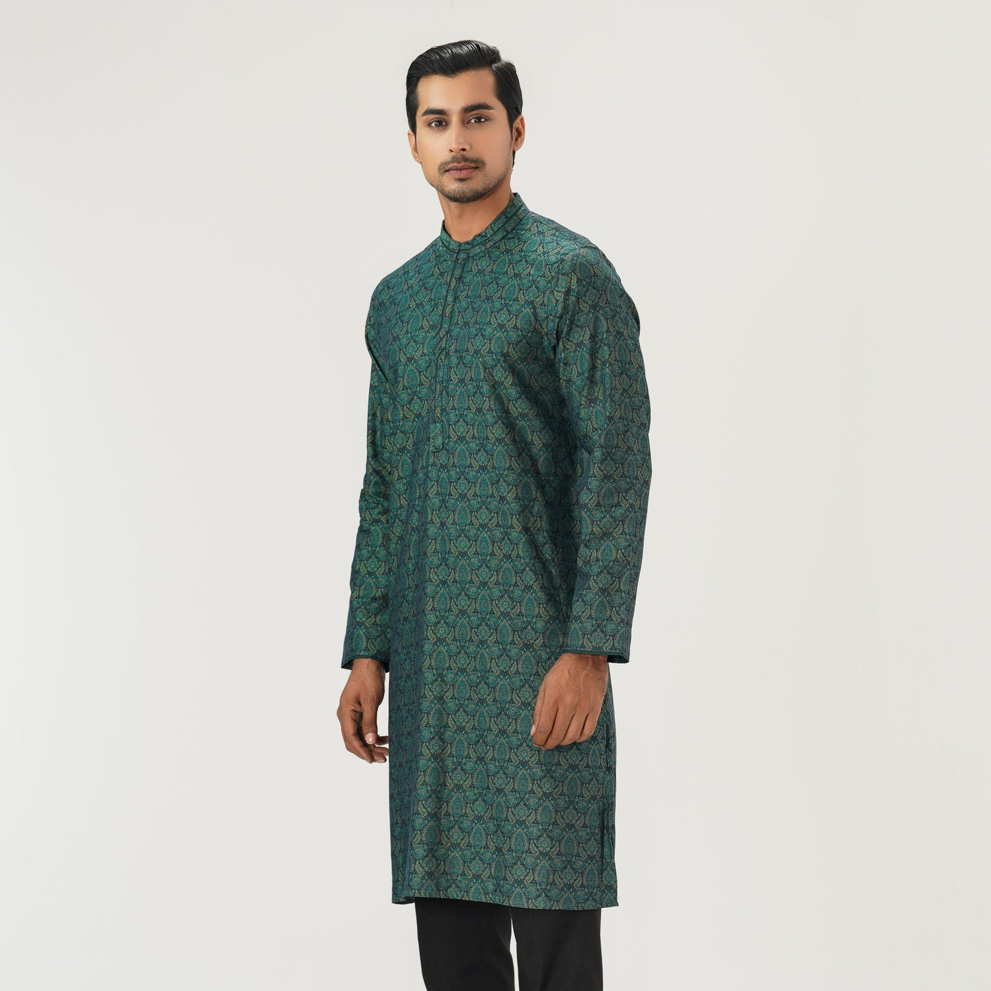 Mens Green Jacquard Panjabi