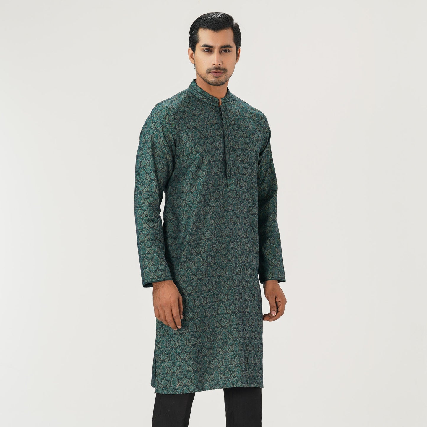 Mens Green Jacquard Panjabi