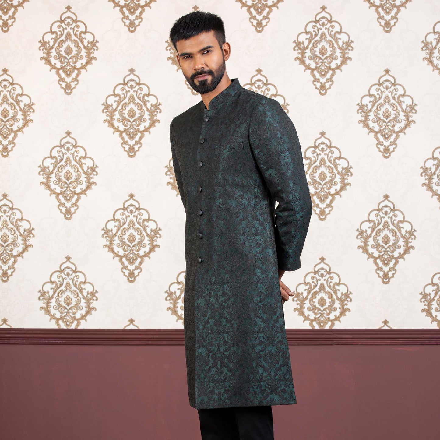 MENS SHERWANI-DEEP GREEN
