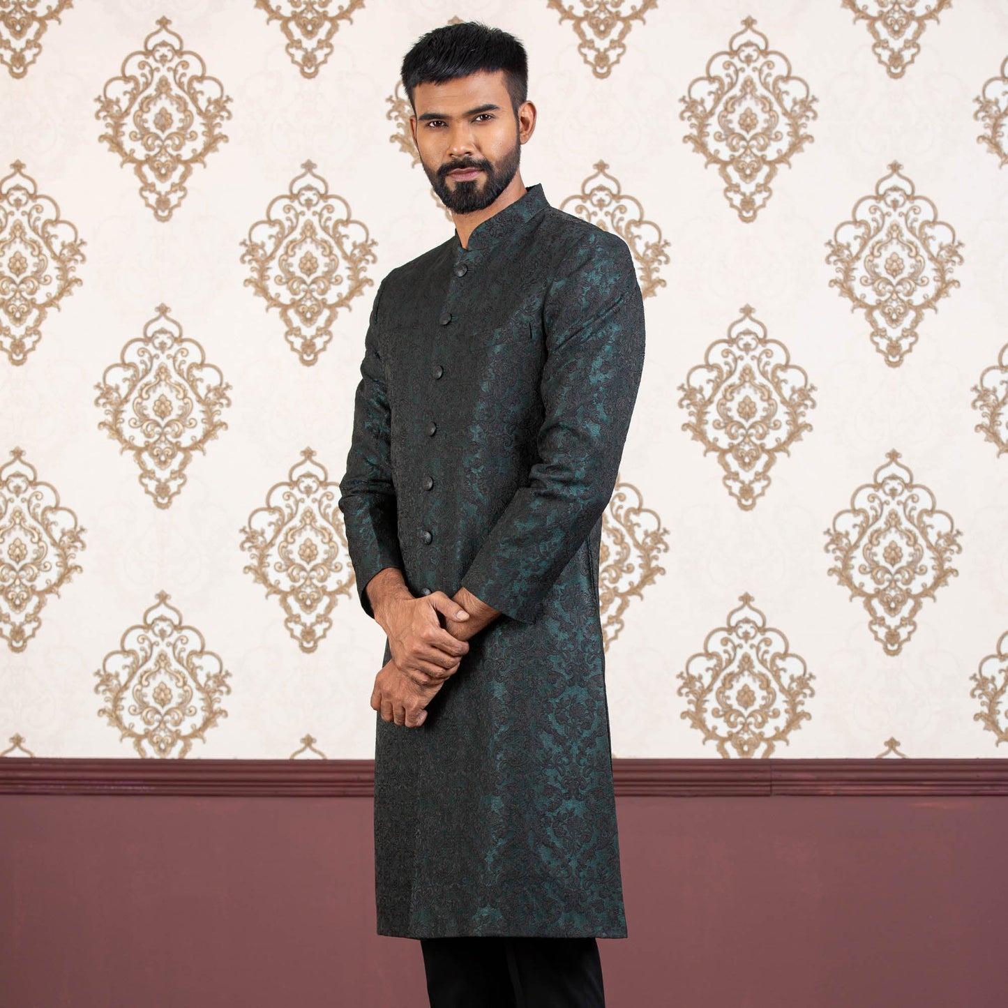 MENS SHERWANI-DEEP GREEN