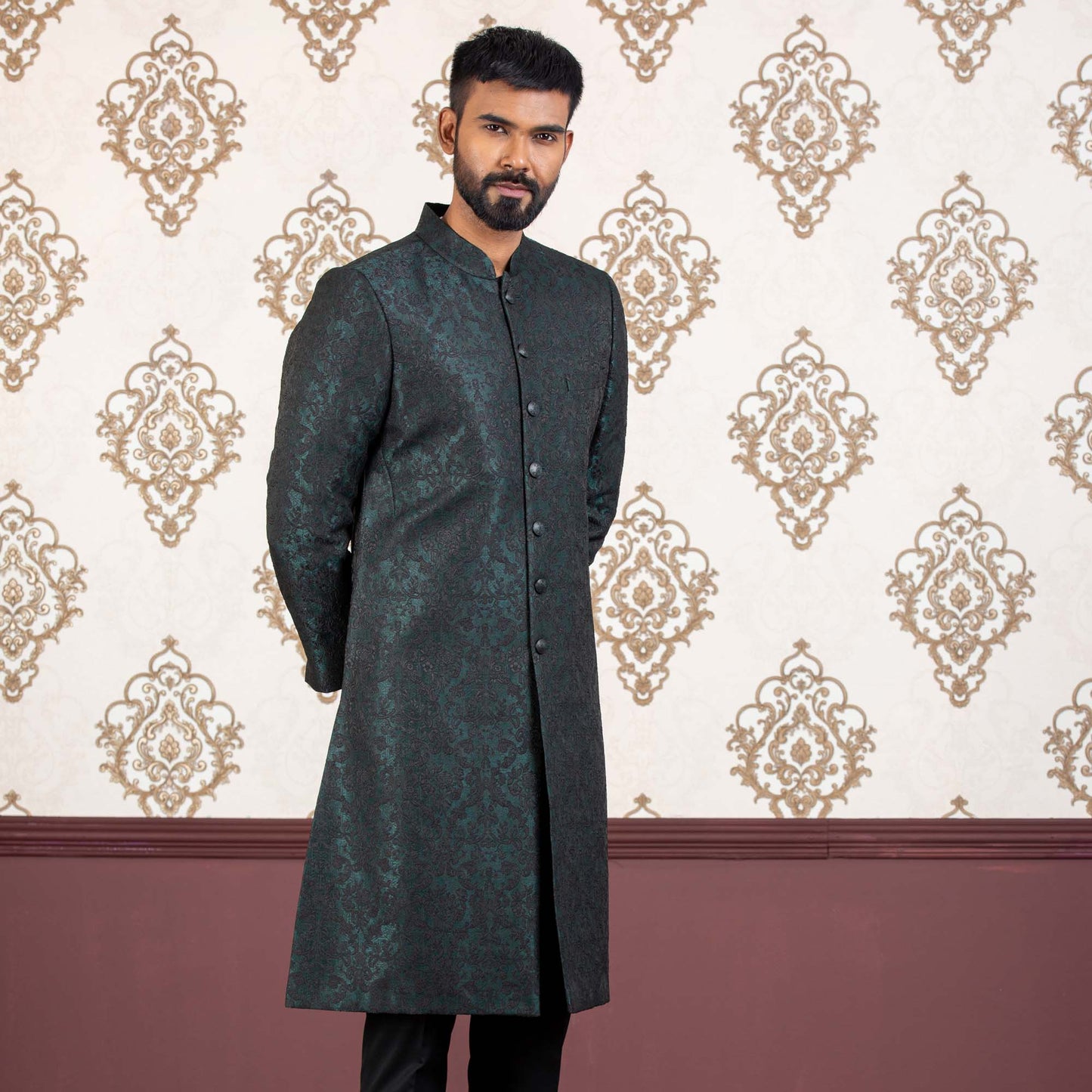MENS SHERWANI-DEEP GREEN