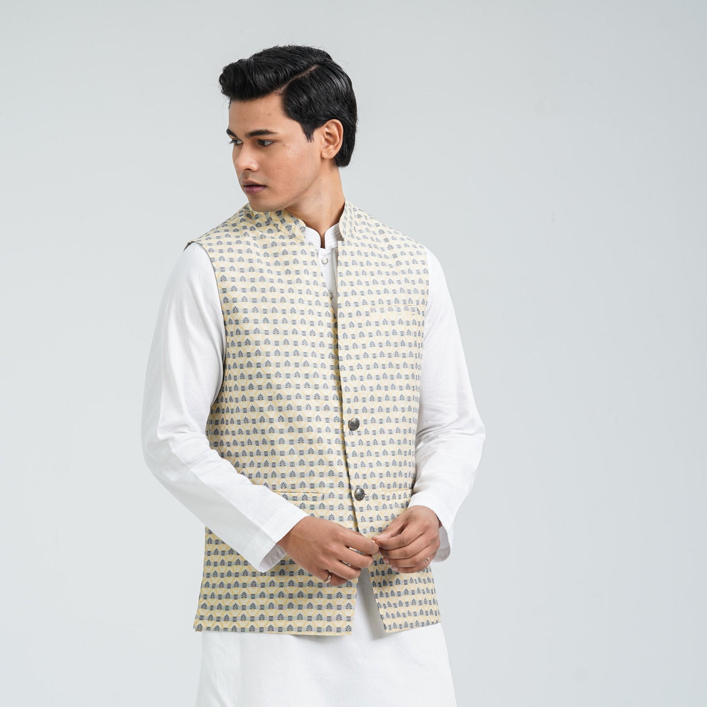 Men’s Pastel Yellow Jacquard Vest