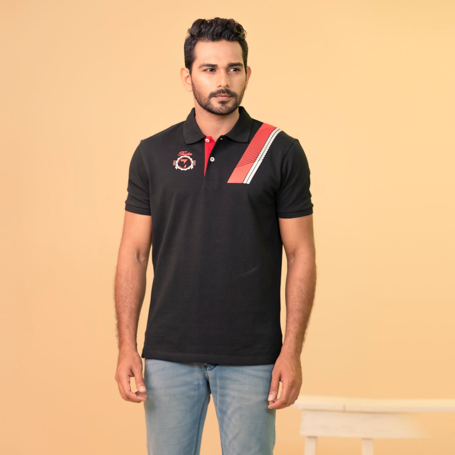 Men's Black Print Polo