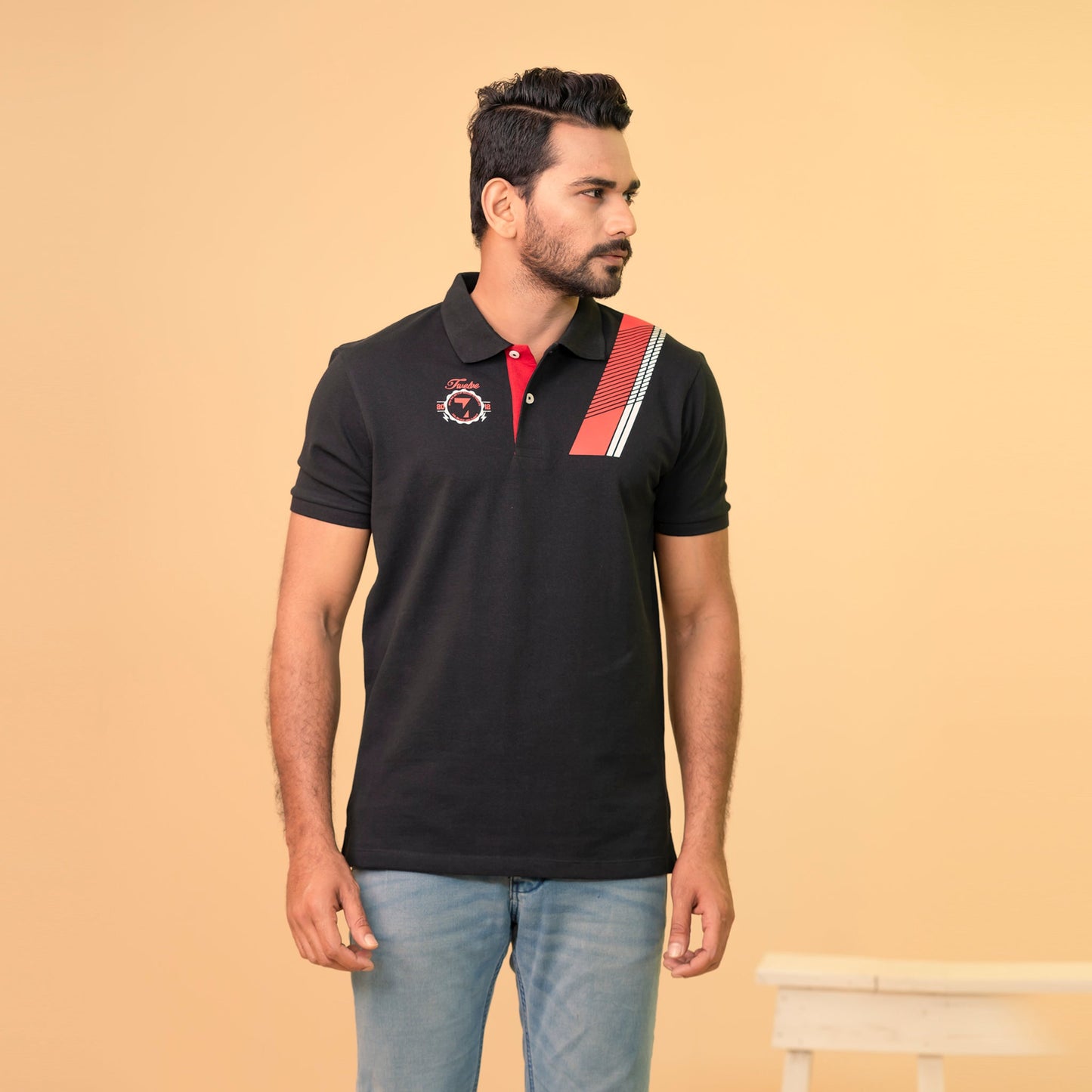 Men's Black Print Polo