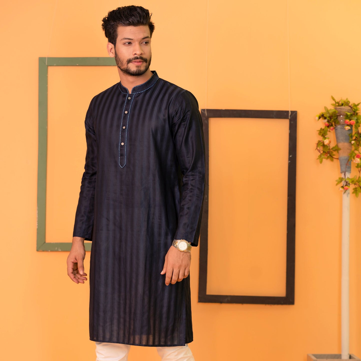 Mens Embroidery Panjabi-Navy Blue 1