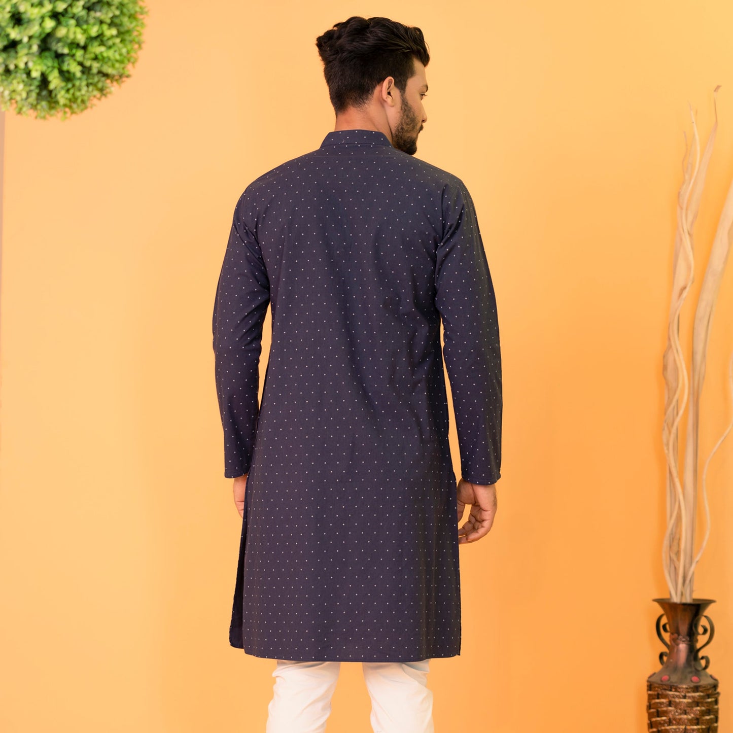 Mens Panjabi-Navy White Printed