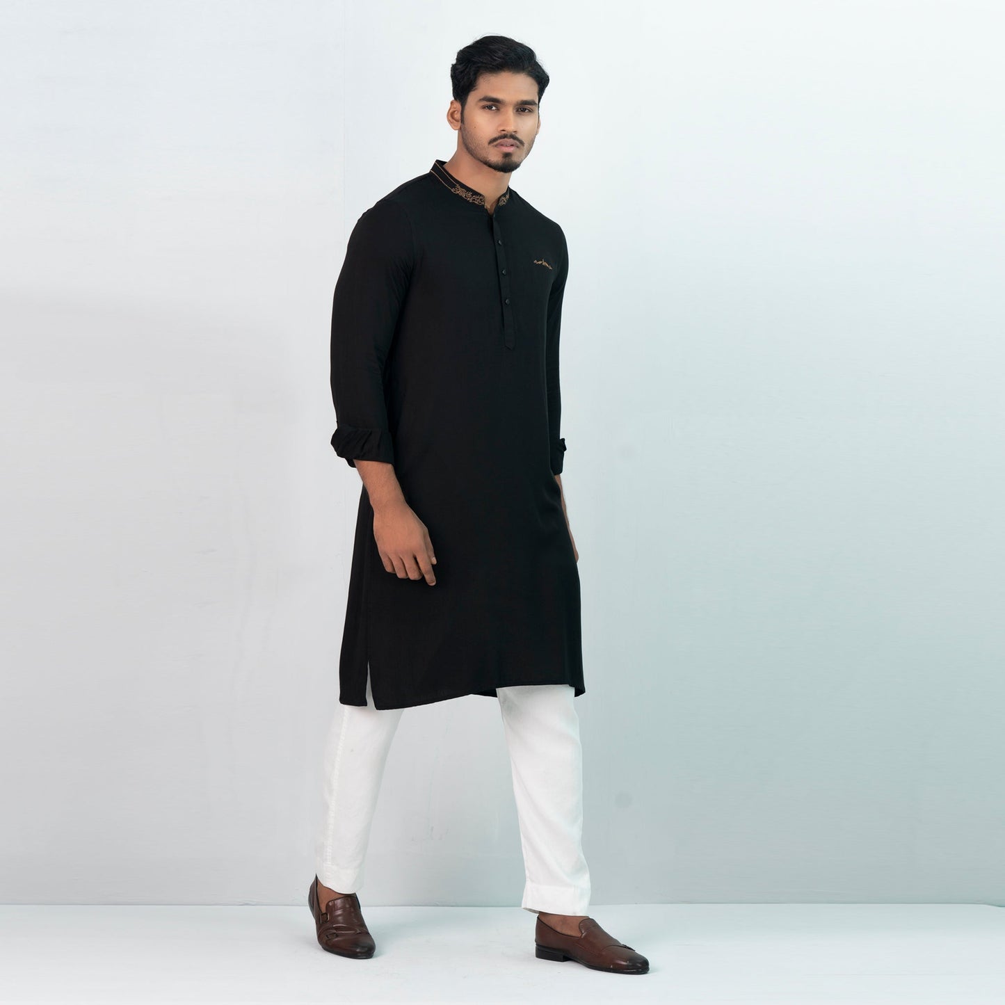 Mens Embroidery Panjabi- Black
