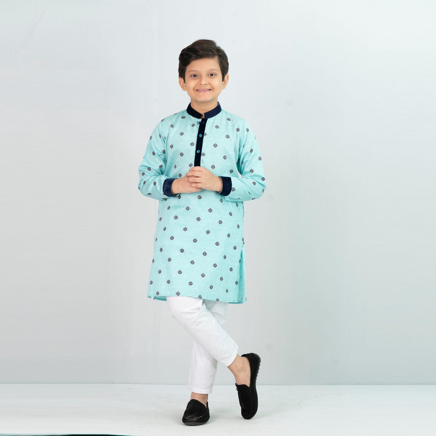 Boys Panjabi- Turquoise Printed