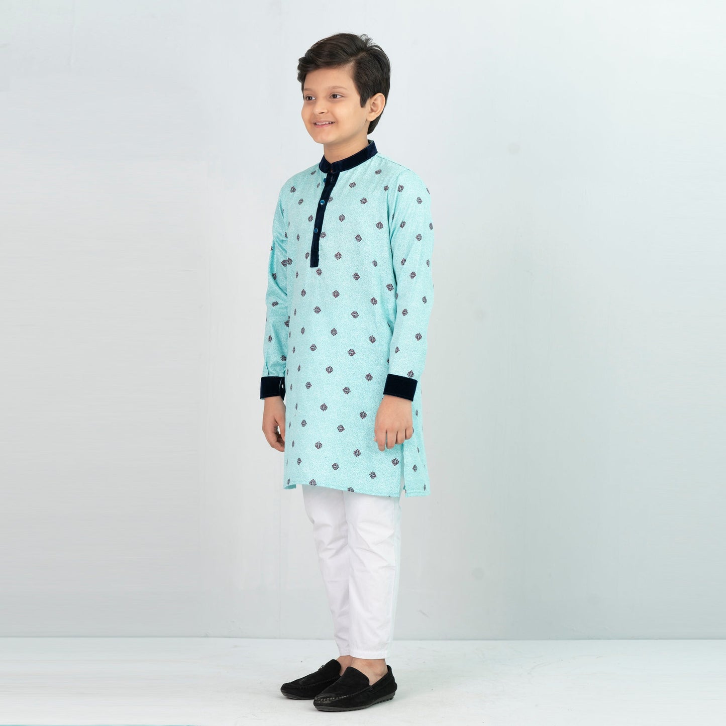 Boys Panjabi- Turquoise Printed