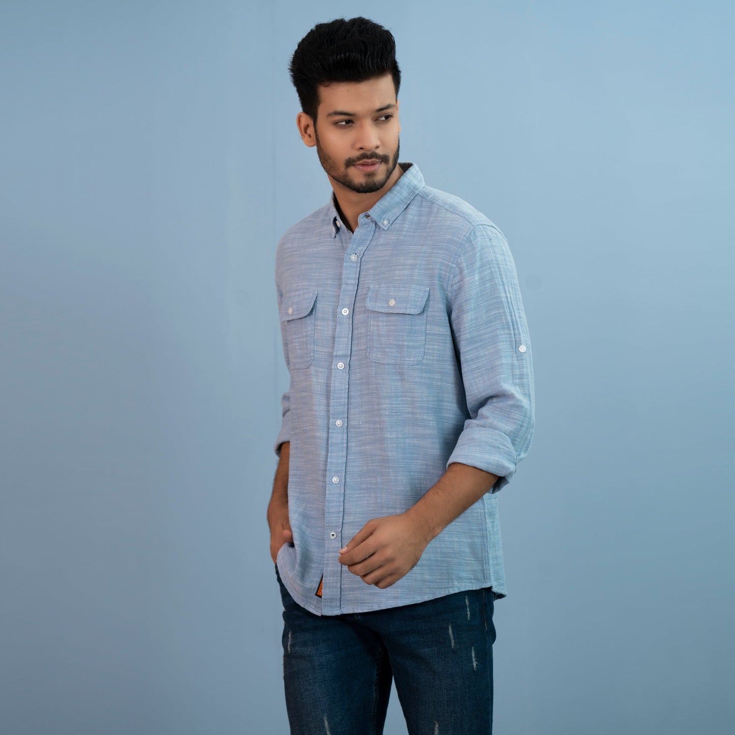Men's Light-Blue Casual Shirt