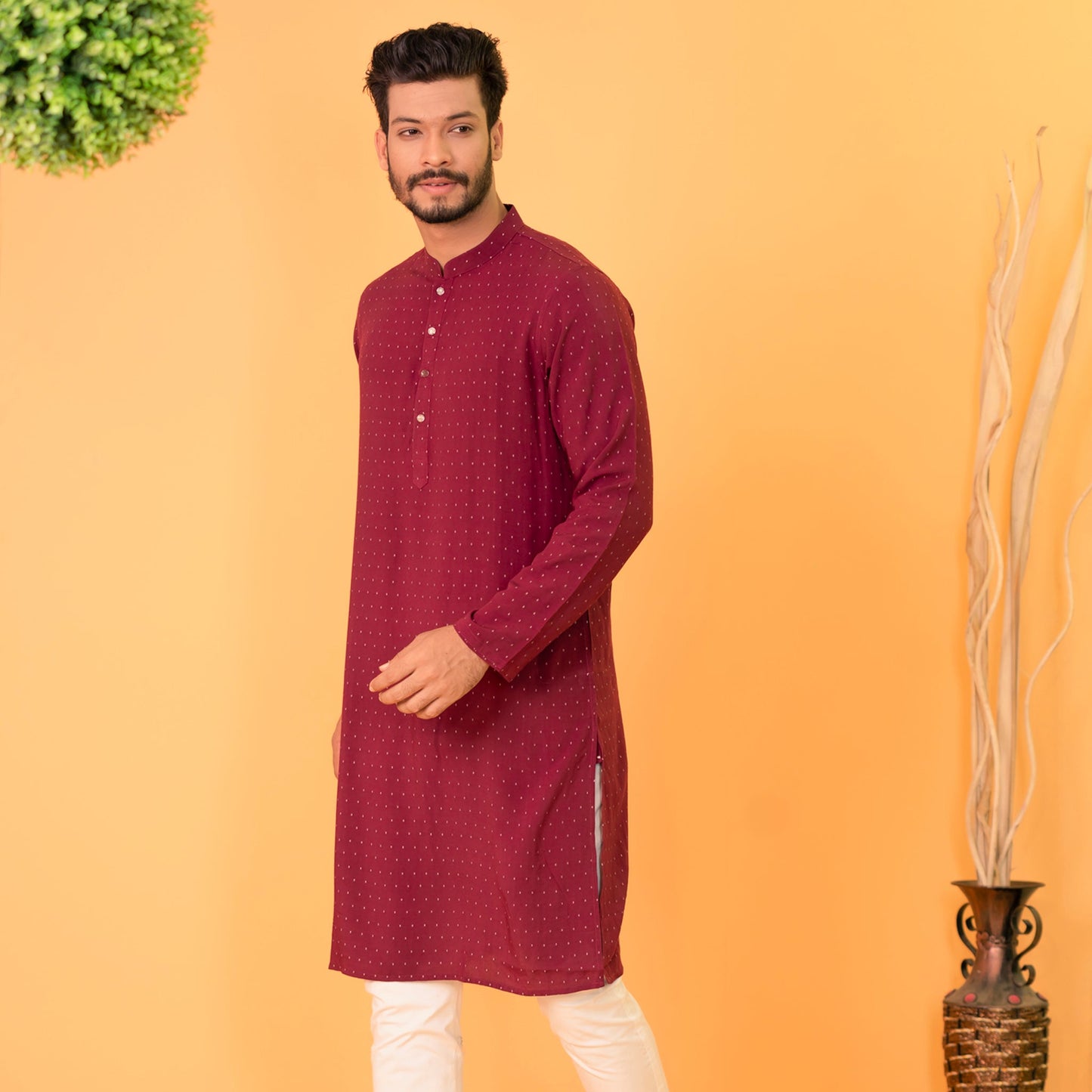 Mens Basic Panjabi-Maroon 1