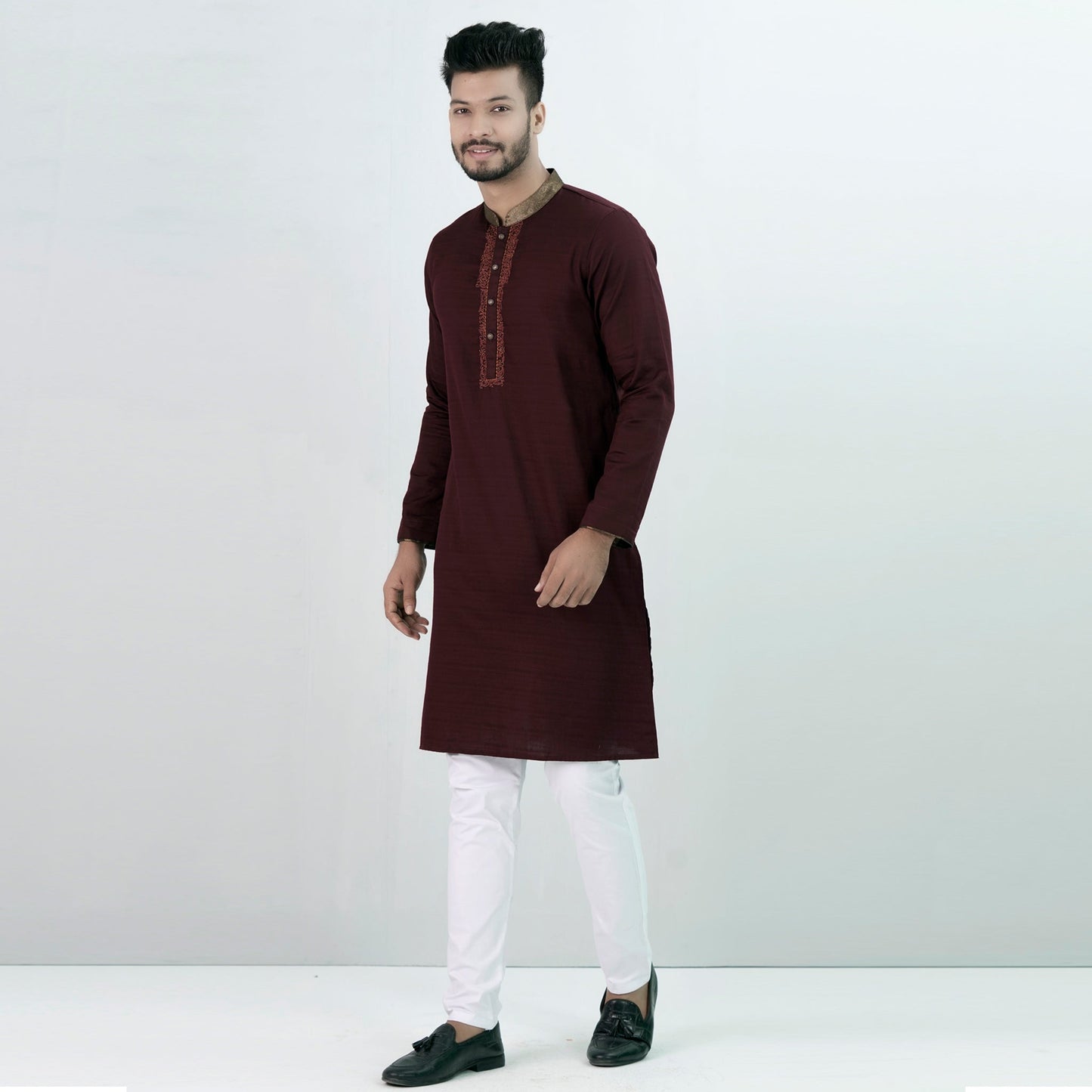 Mens Embroidery Panjabi- Maroon