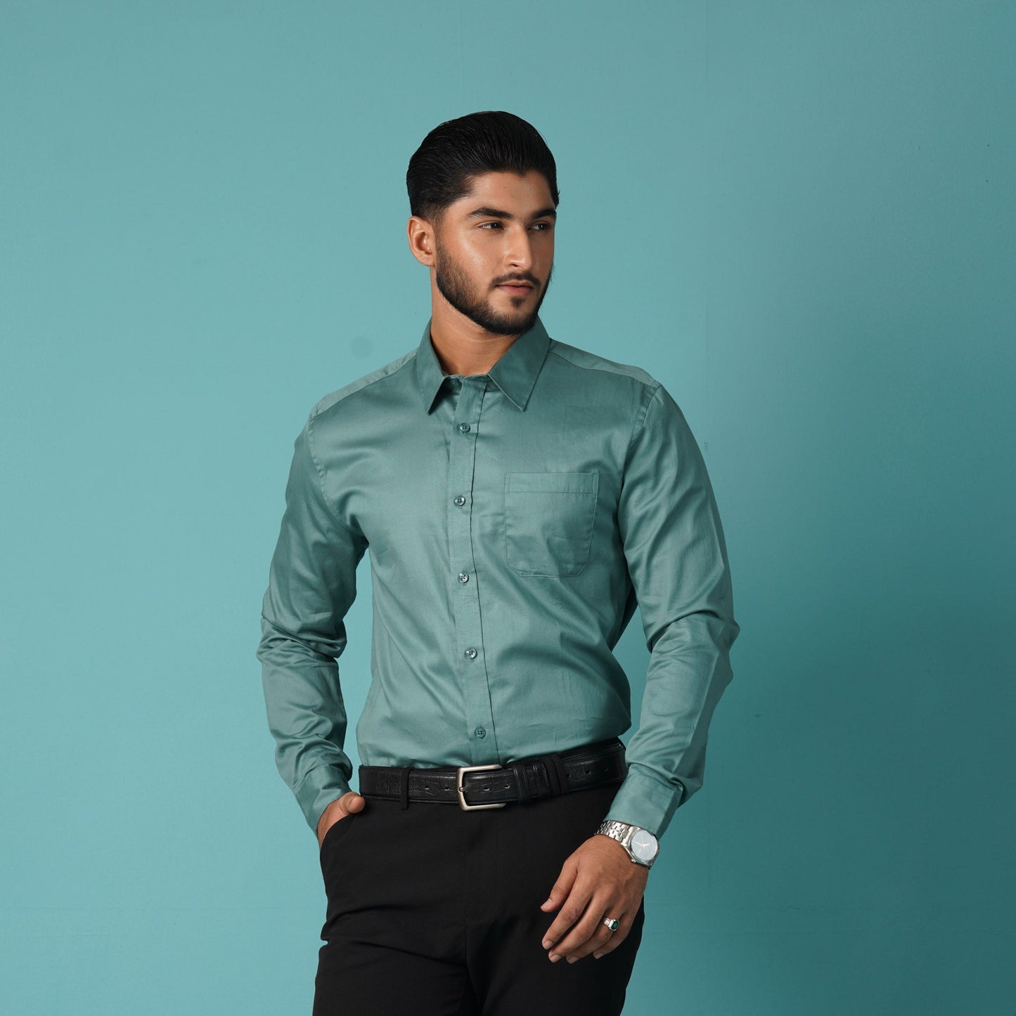 Men's Light Green Formal Shirt
