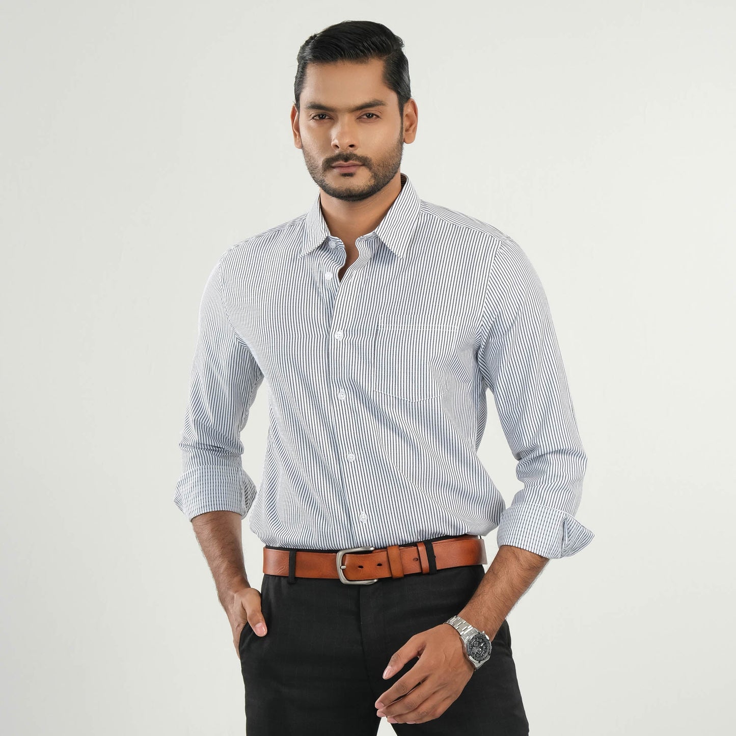 Men's Black Striped Formal Shirt