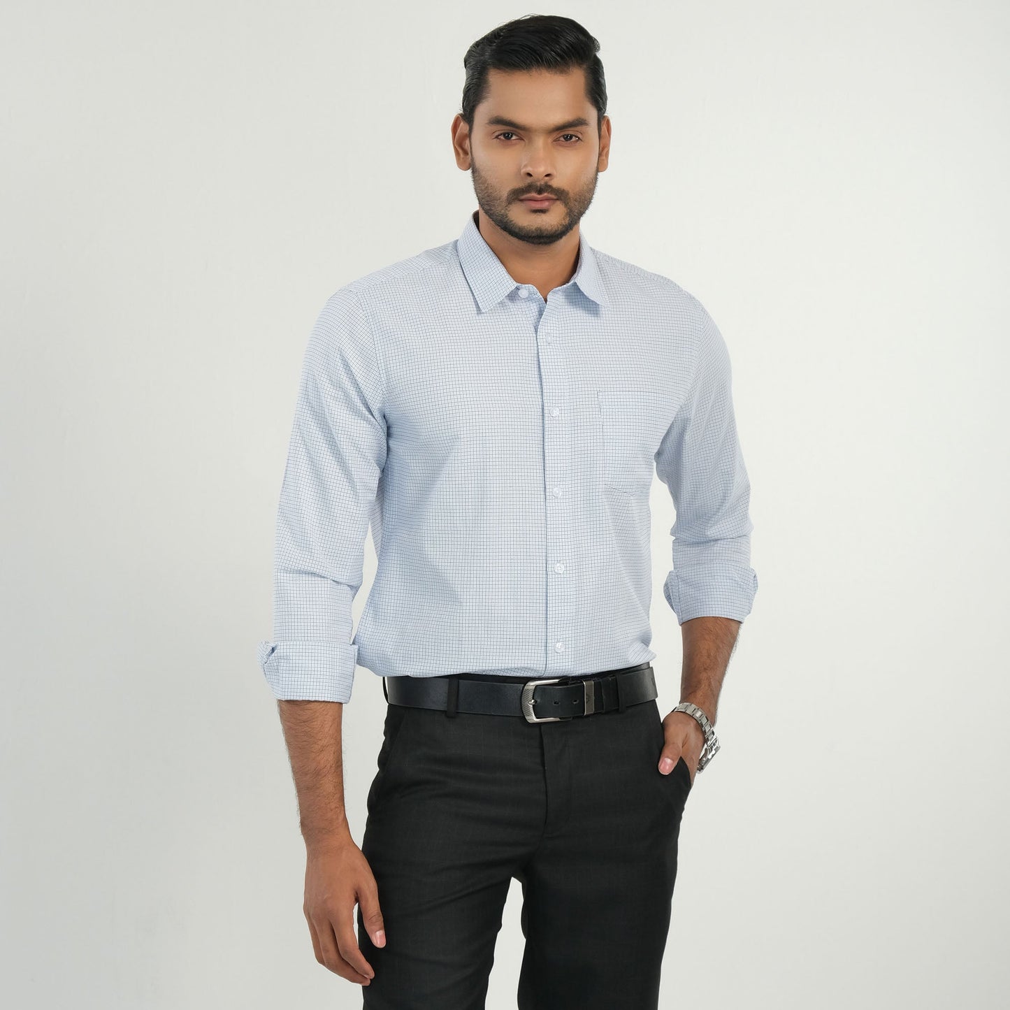 Mens Black & Blue Check Formal Shirt
