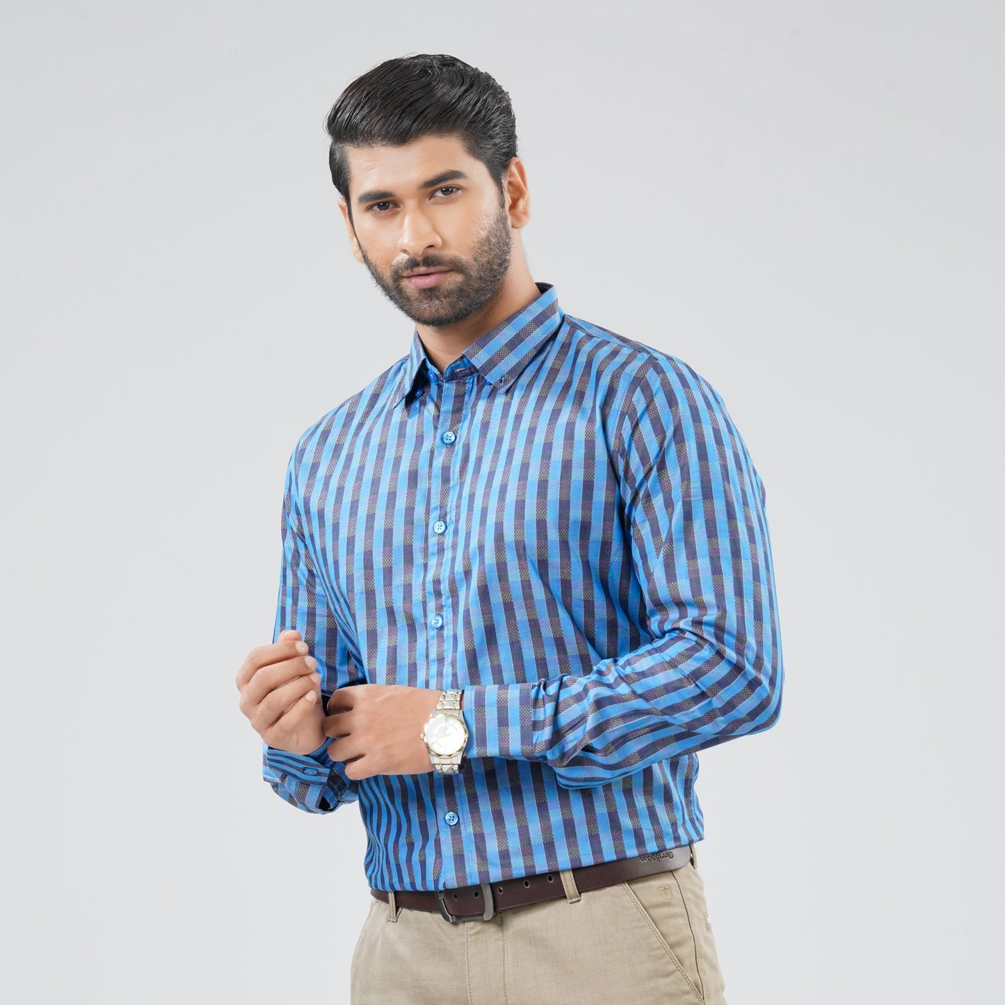 Mens Blue Check Formal Shirt