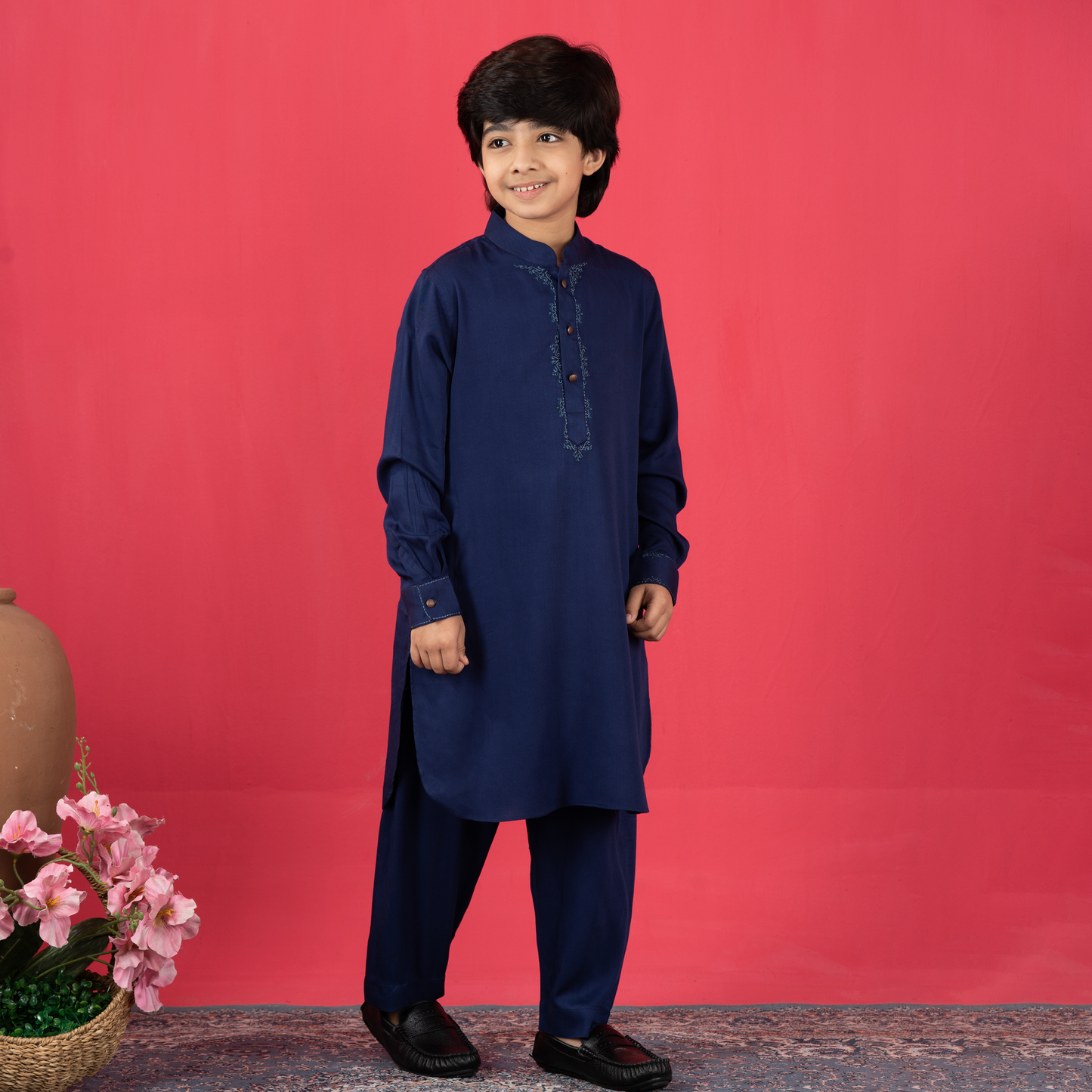 Boys Embroidery Kabli- Navy