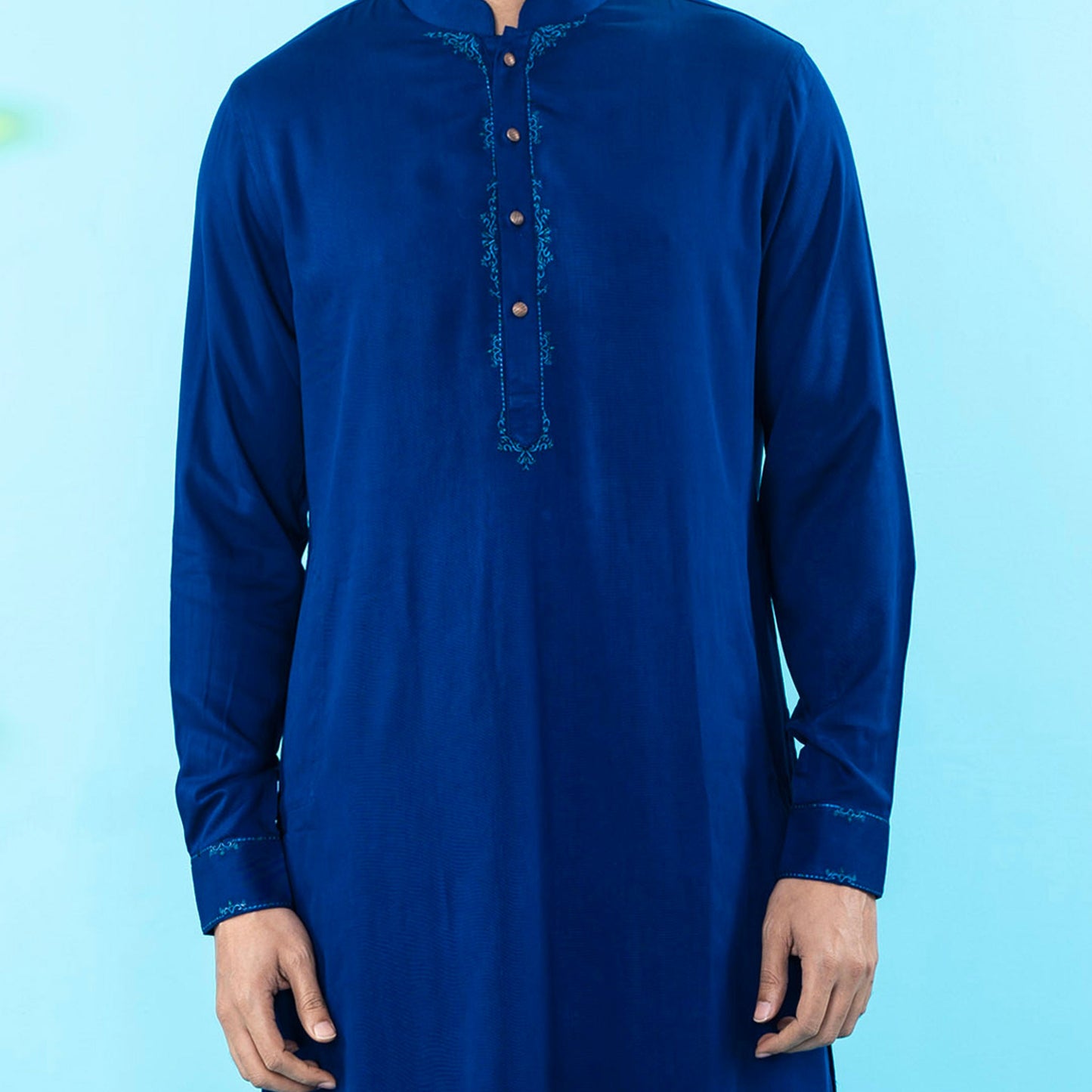 Men's Navy Embroidery Kabli Set