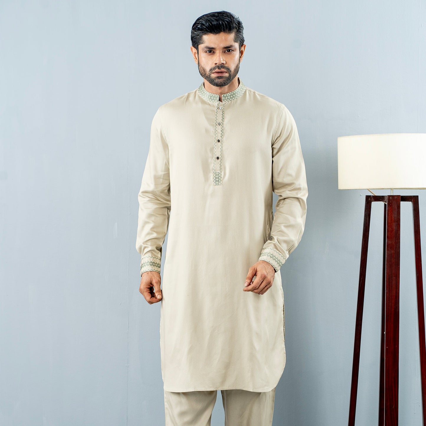 Mens Embroidery Kabli- Khaki