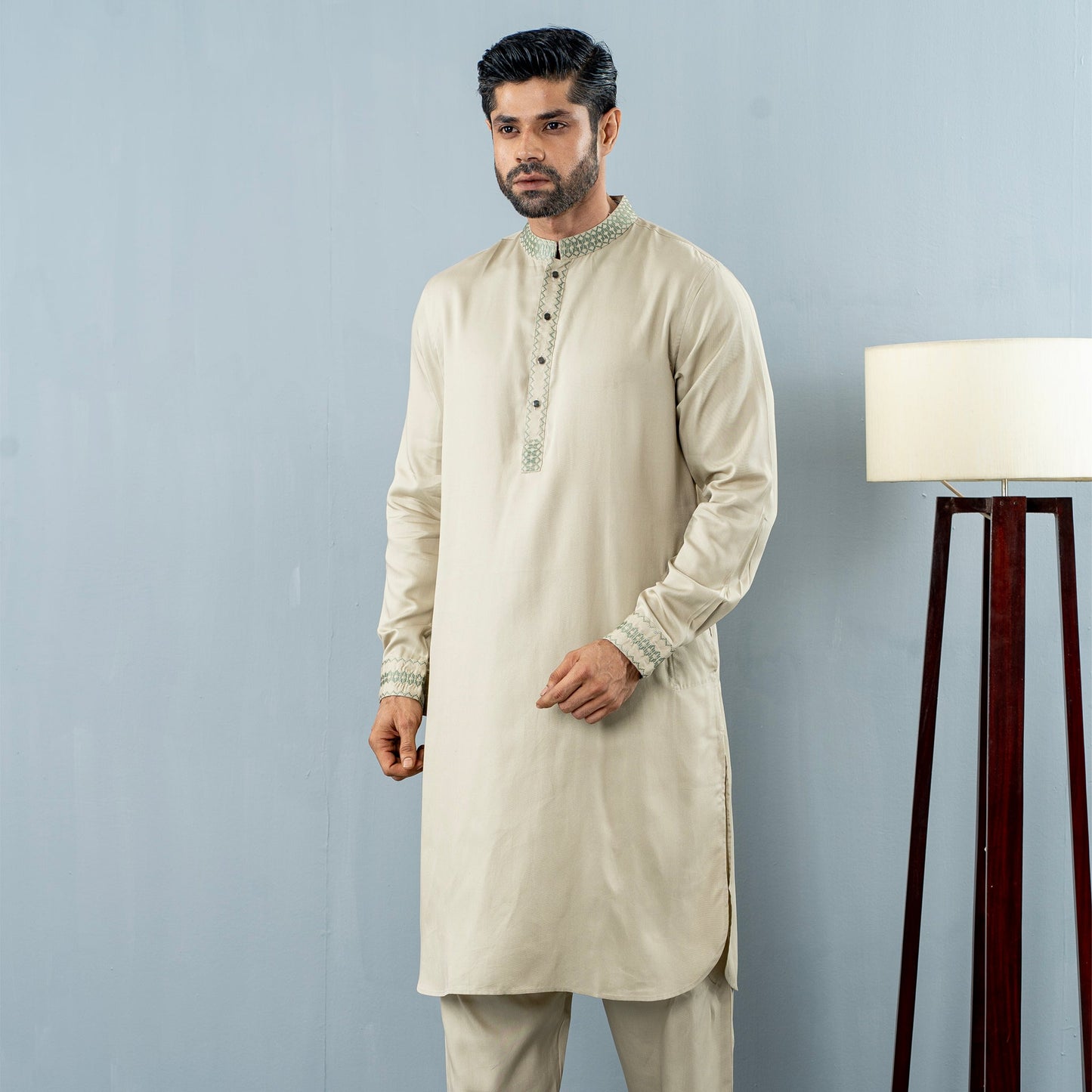 Mens Embroidery Kabli- Khaki