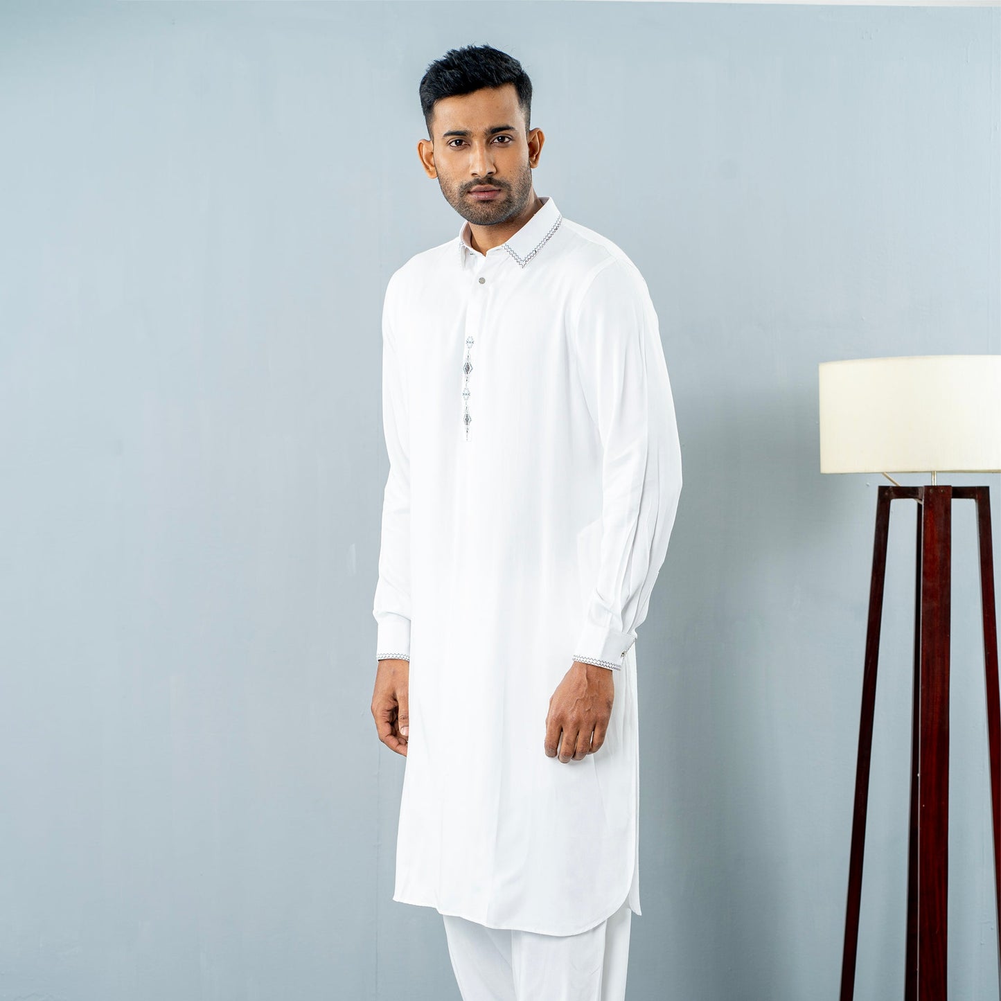 Mens Embroidery Kabli- White
