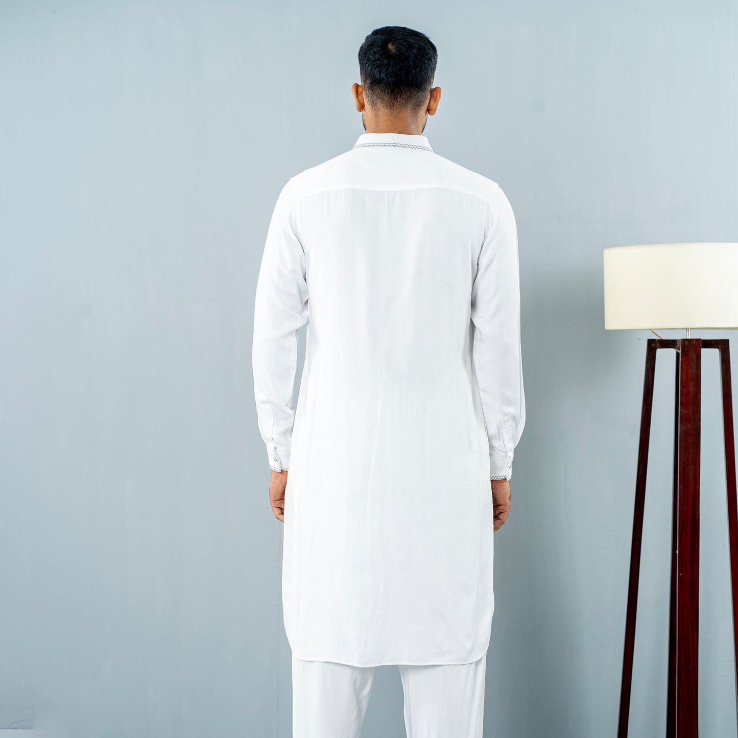 Mens Embroidery Kabli- White