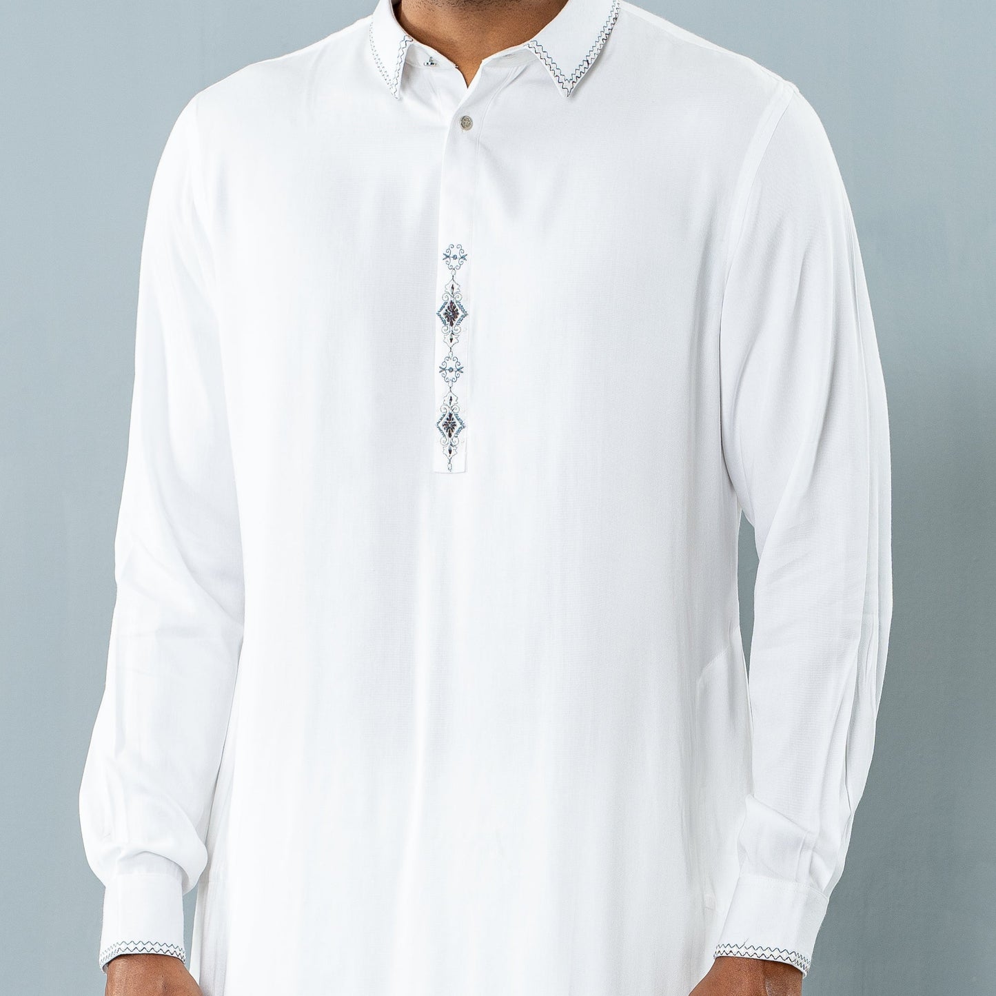 Mens Embroidery Kabli- White