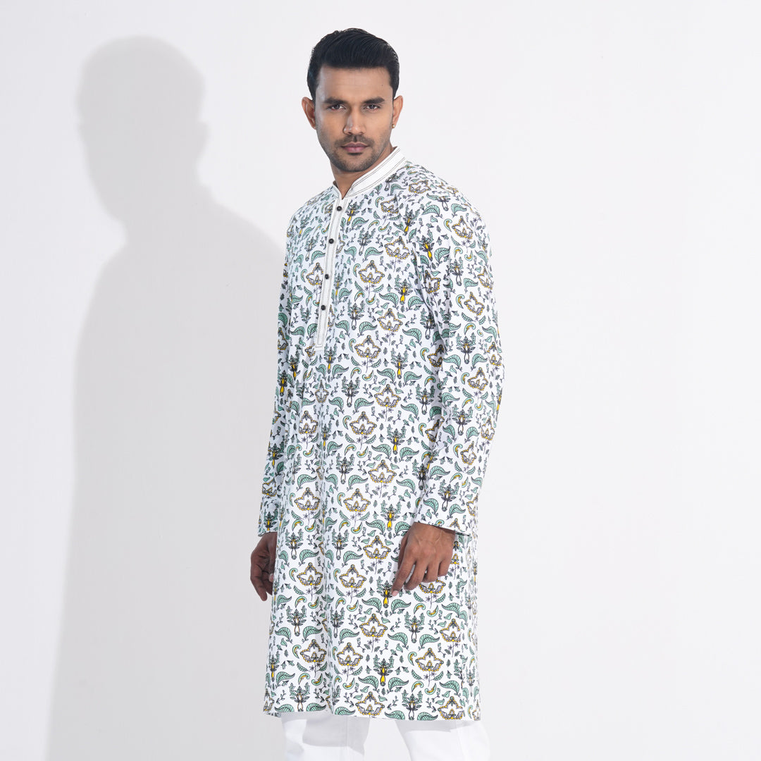 Mens Black & White Panjabi