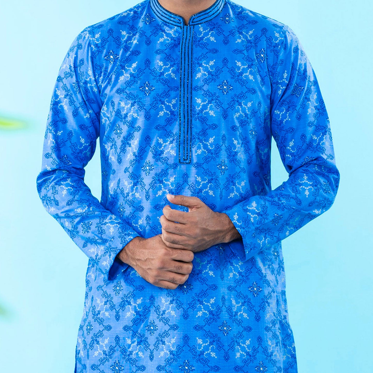 Mens Embroidery Panjabi- Blue