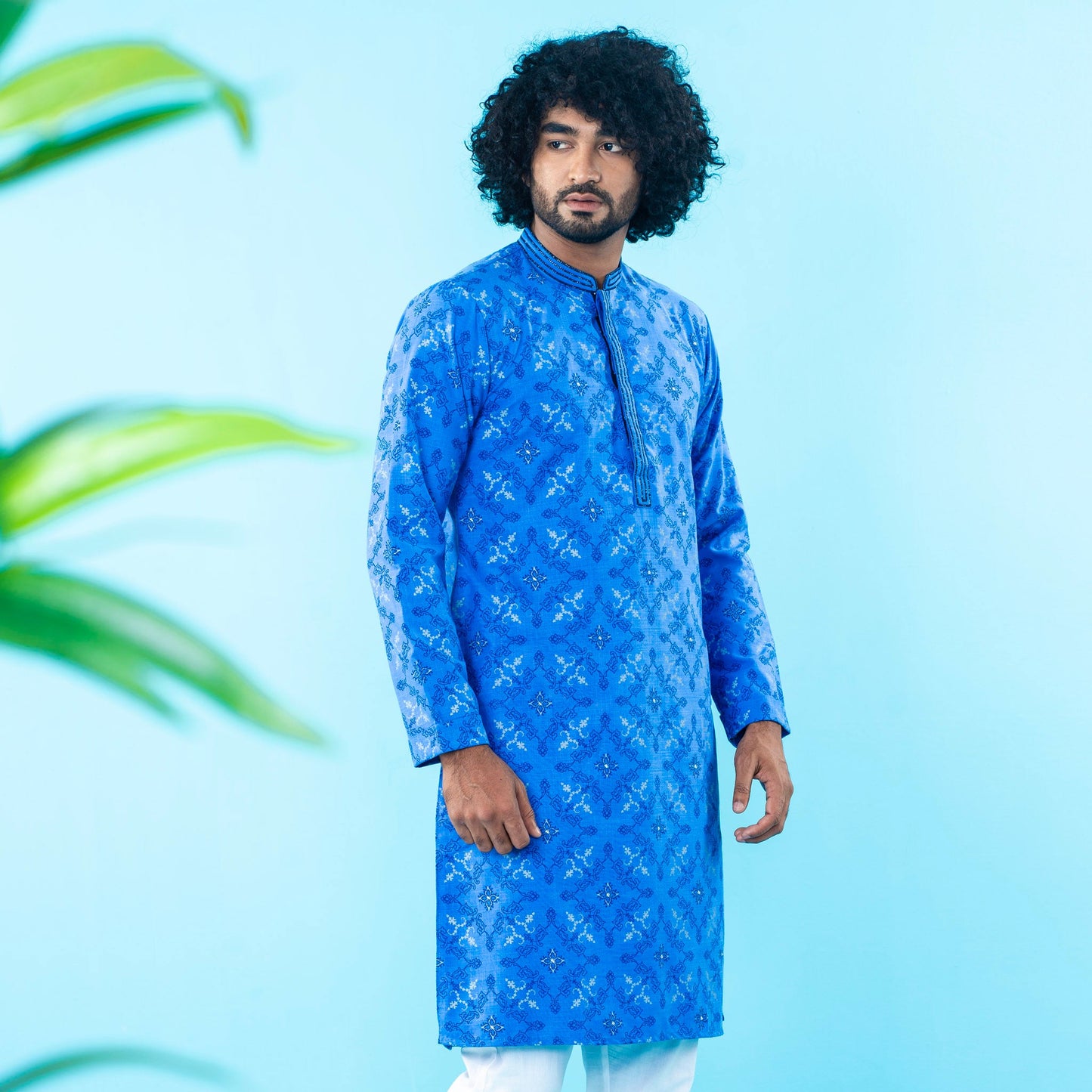 Mens Embroidery Panjabi- Blue