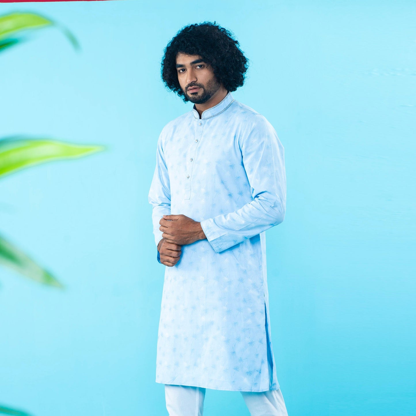 Men's Blue Embroidered Panjabi