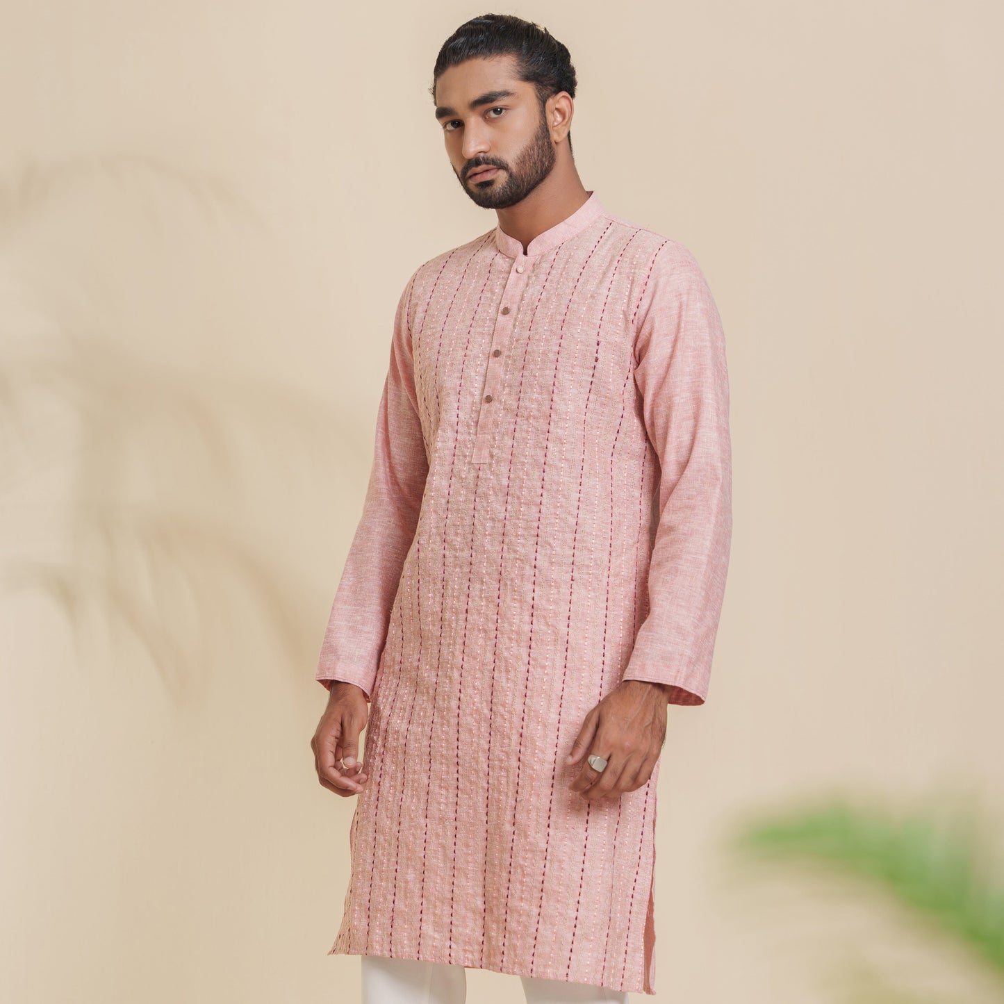 Men's Orange Embroidery Panjabi