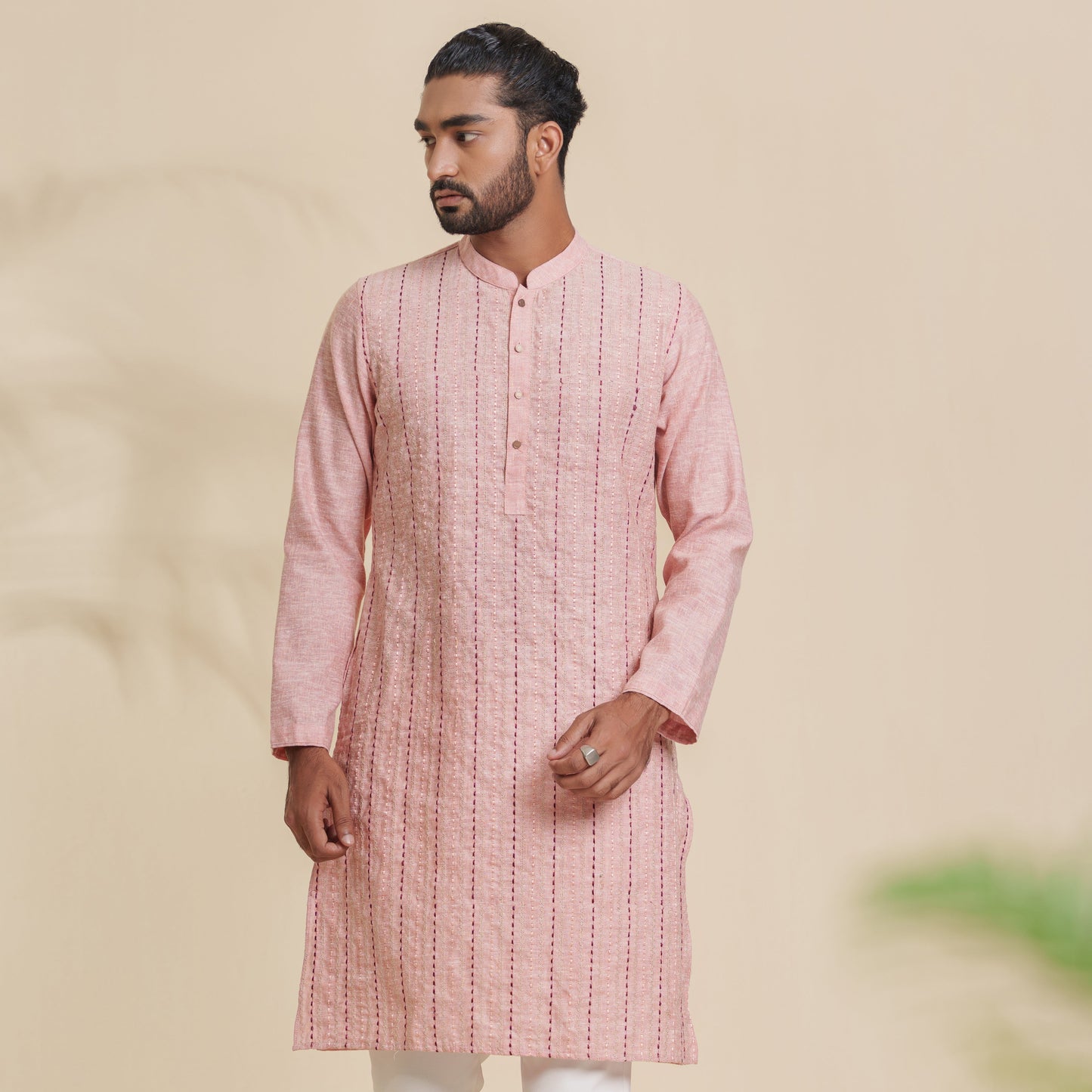 Men's Orange Embroidery Panjabi