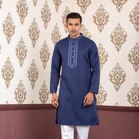 Men's Navy Embroidered Panjabi