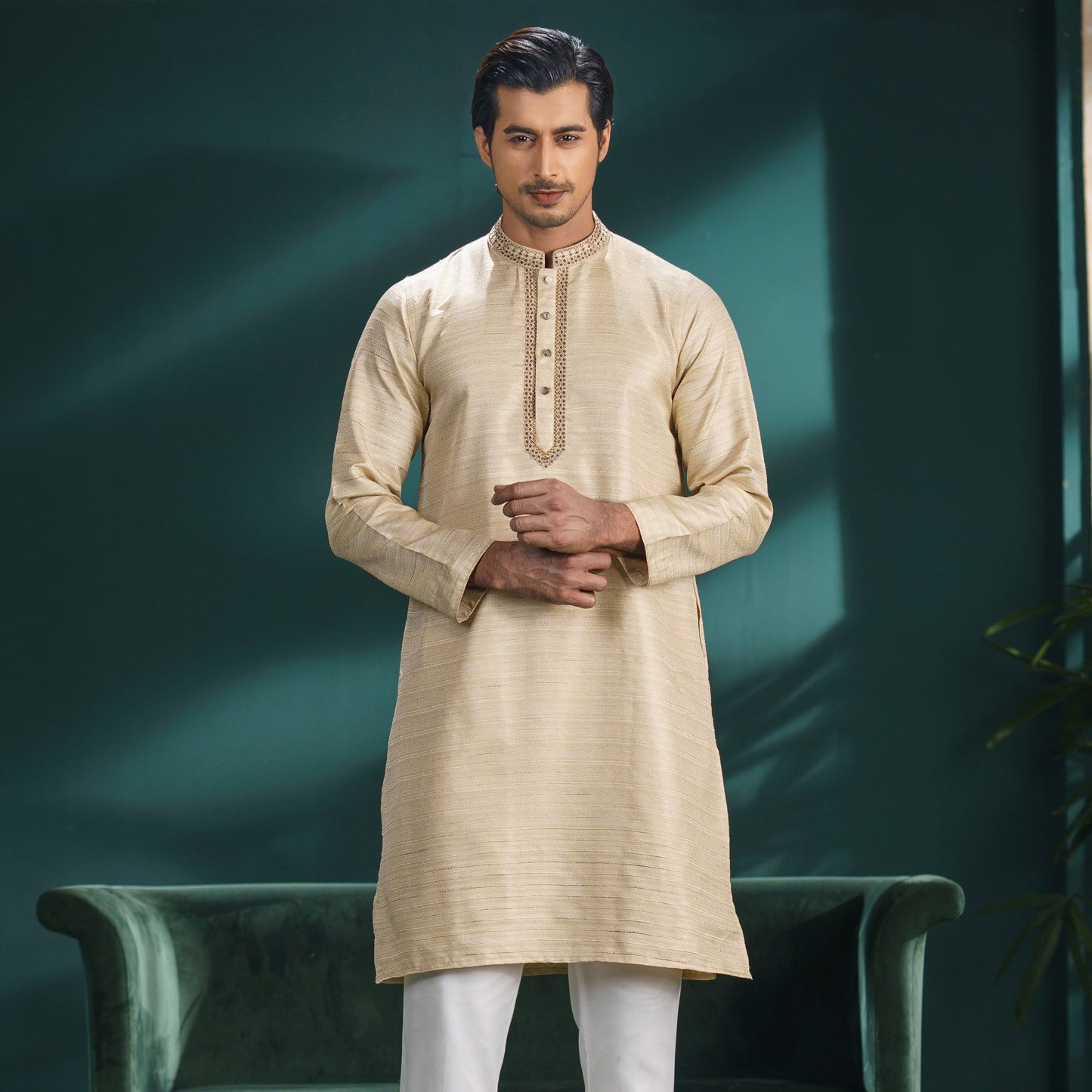 MENS EMBROIDERY PANJABI-GOLDEN 1