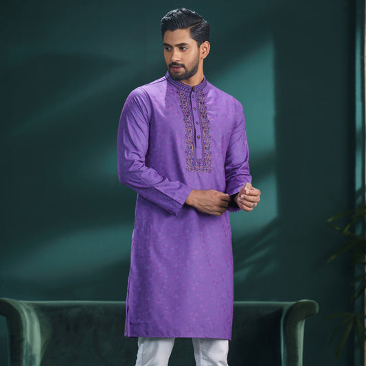 Mens Violet Embroidery Panjabi
