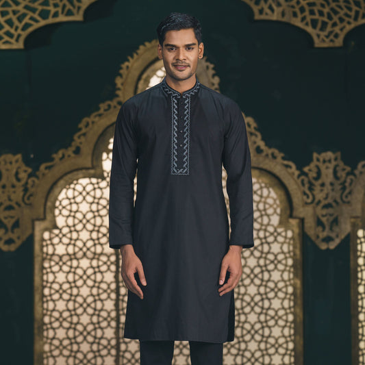 Men's Black Embroidery Panjabi