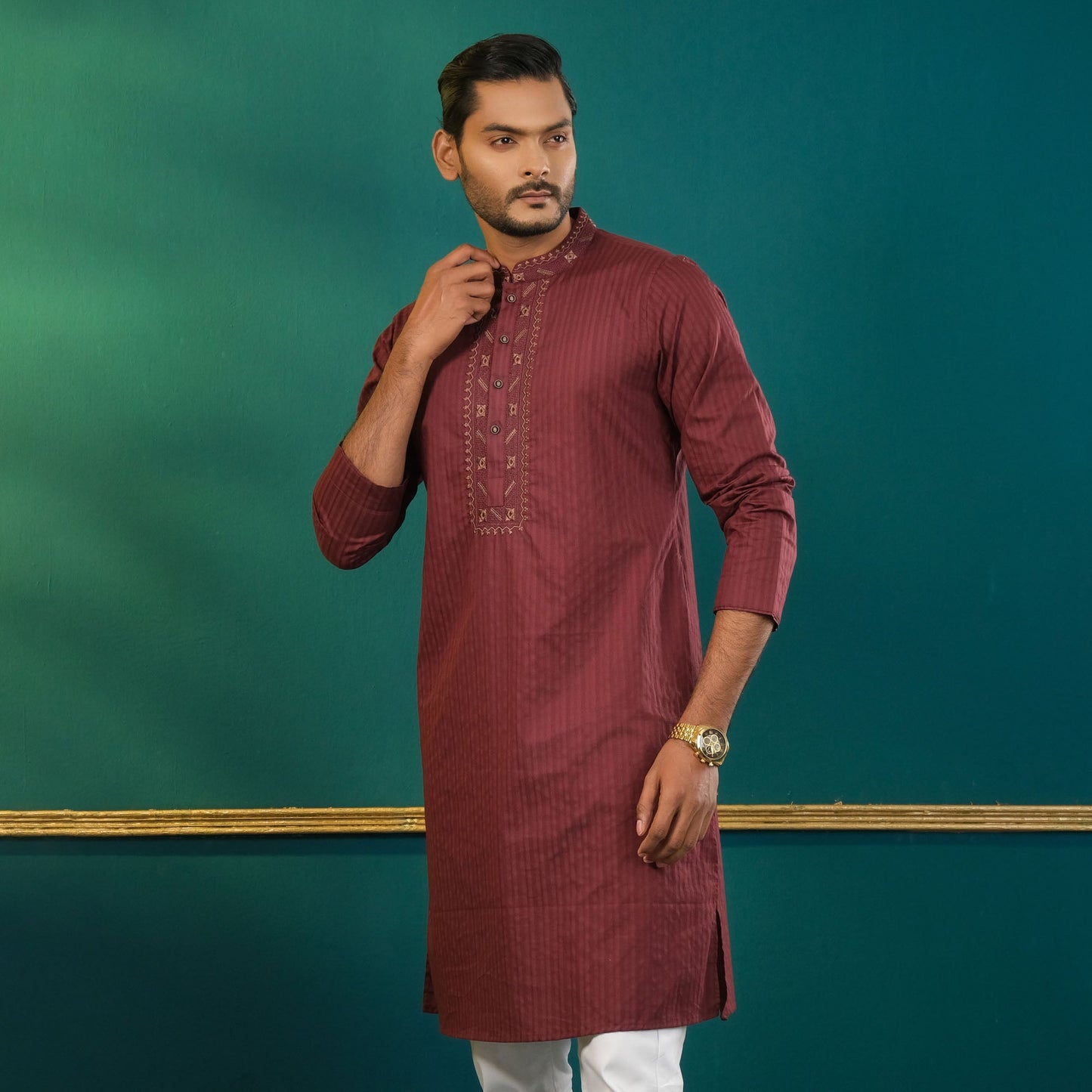 Men's Violet Embroidered Panjabi