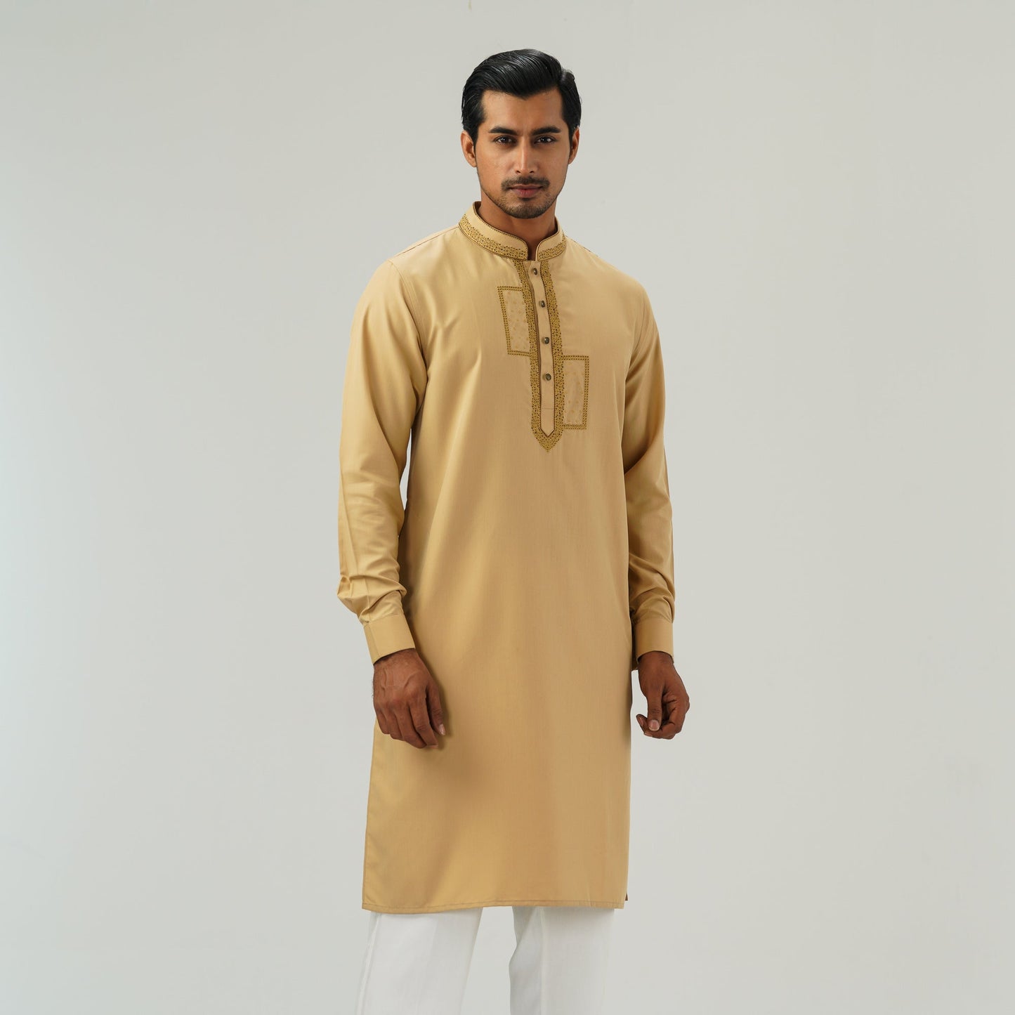 Mens Deep Beige Embroidery Panjabi