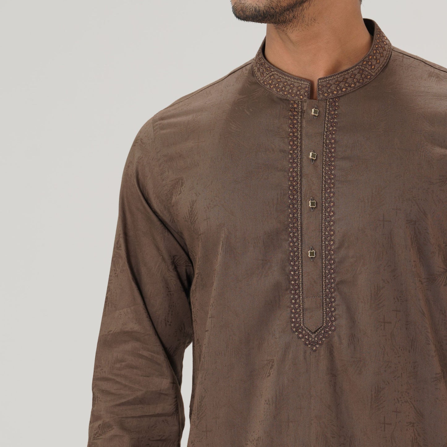 Mens Rust Brown Embroidered Panjabi