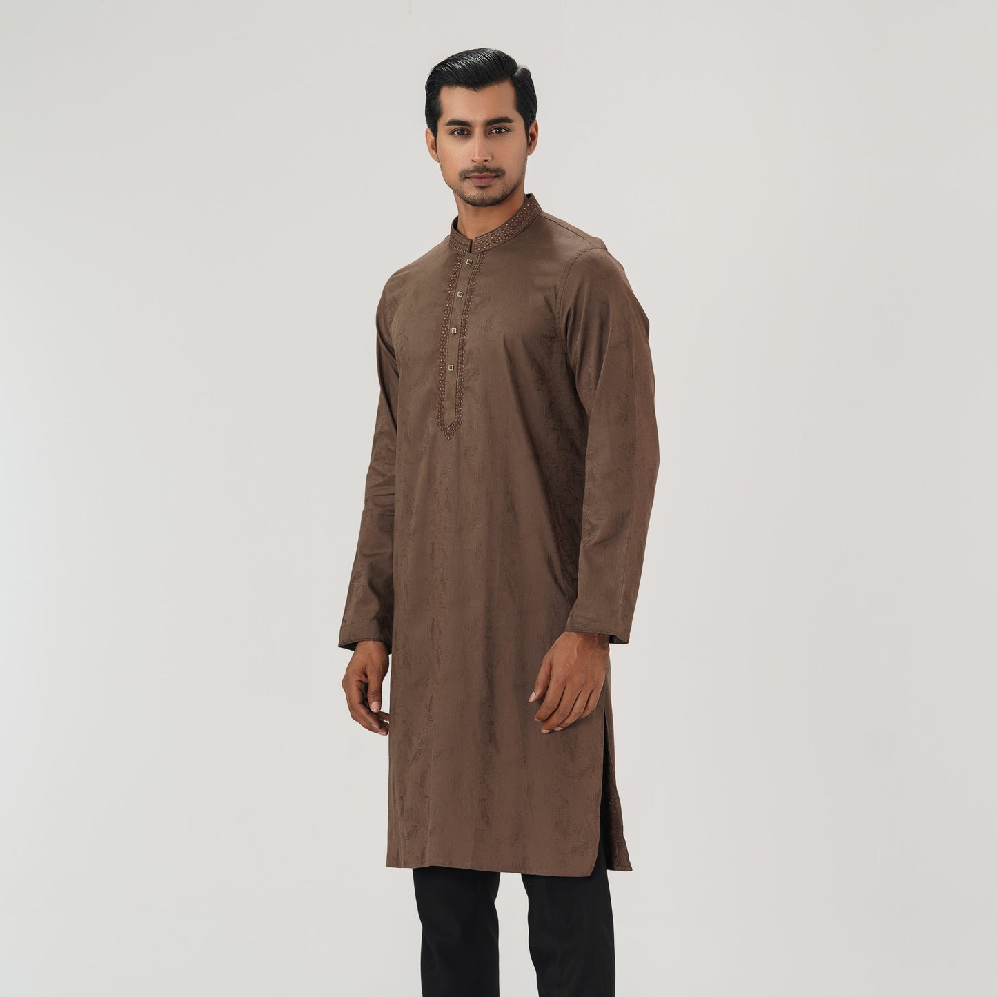 Mens Rust Brown Embroidered Panjabi