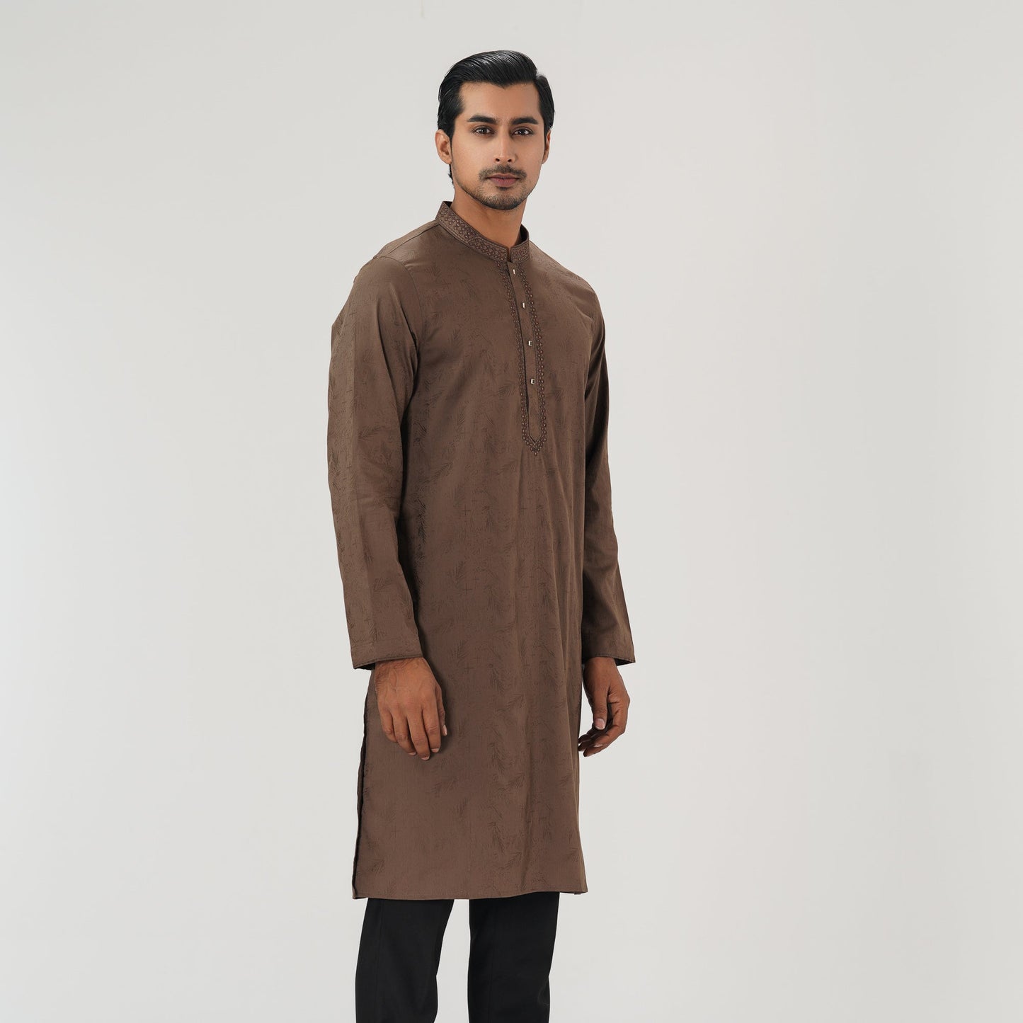 Mens Rust Brown Embroidered Panjabi