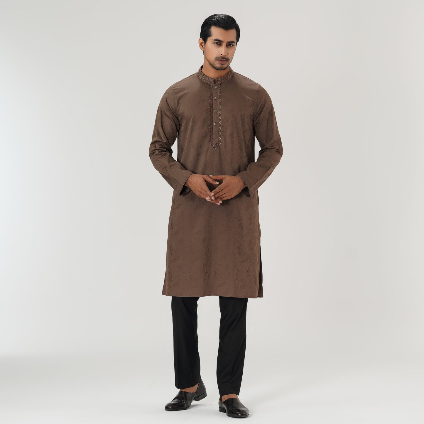 Mens Rust Brown Embroidered Panjabi